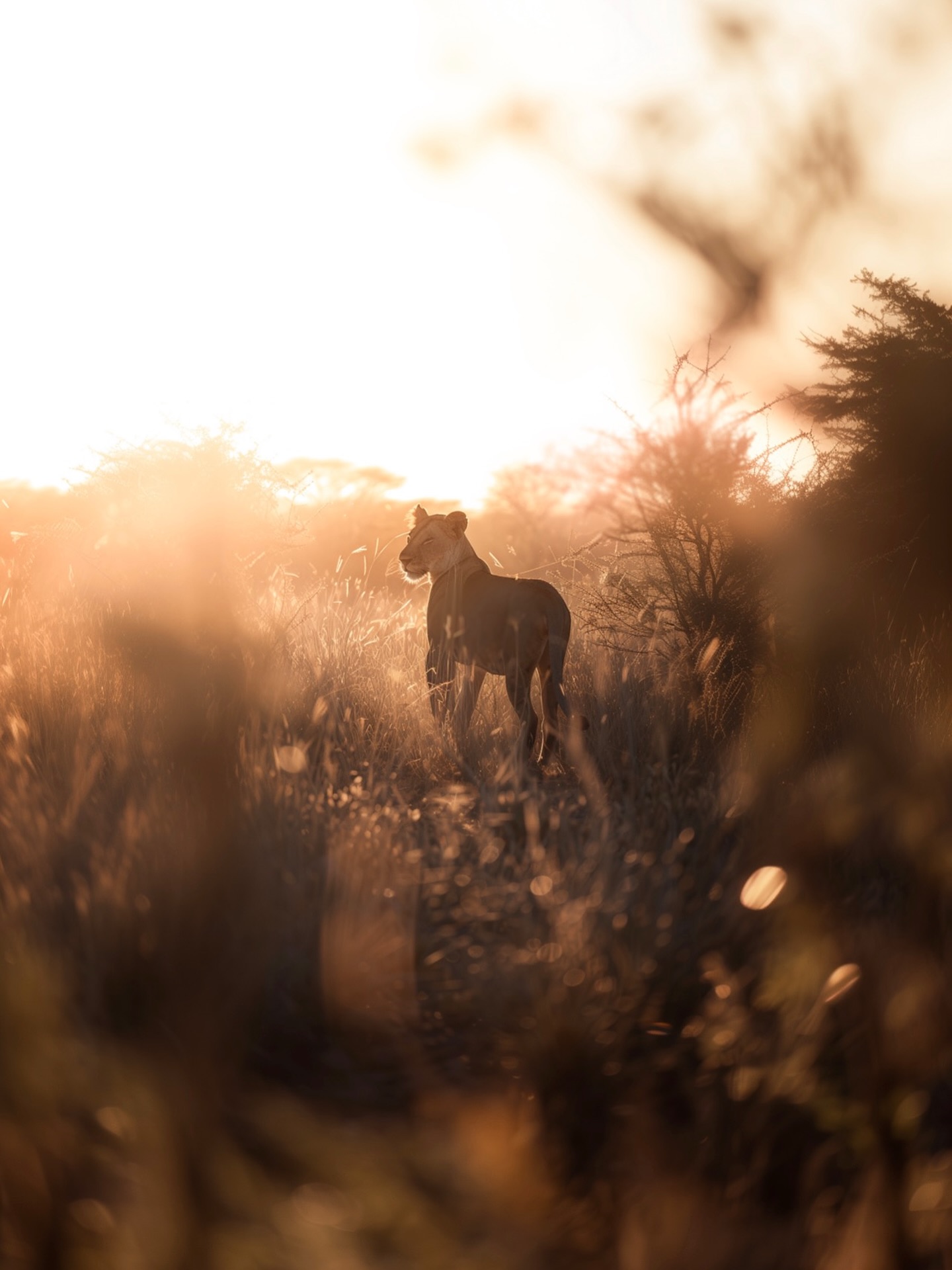 Das war einer dieser Abende, an denen das Licht langsam verschwindet und alles um einen herum still wird. Nur das Rascheln im Gras, das Zirpen der Insekten und diese Löwin, die kurz innehält und in die Ferne blickt. Kein Spektakel, keine Jagd, lediglich ein Moment, der zeigt, wie ruhig Wildnis sein kann, wenn man sich Zeit nimmt, sie wirklich zu beobachten.
Fotografisch war es eine Herausforderung: das Gegenlicht, der Staub, die Wärme im Bild. Aber genau das macht diese Aufnahmen für mich spannend. Man arbeitet nicht gegen das Licht, sondern mit ihm. Man sucht nicht das perfekte Motiv, sondern wartet, bis die Szene sich von selbst ergibt.
#fokusfernweh #botswana #lioness #wildlifephotography #okavango #moremi #goldenhour #africa #safari #naturephotography #wildlife