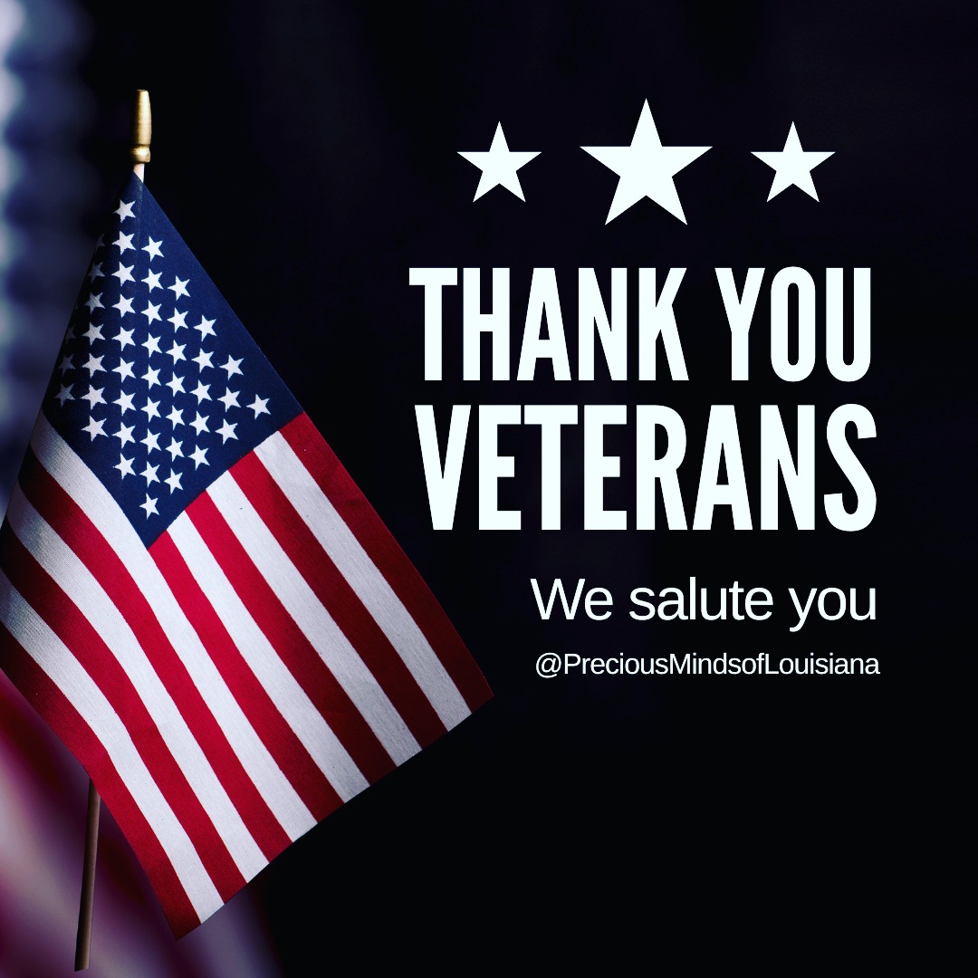 At Precious Minds of Louisiana, we’re especially grateful for the Veterans who protect not just our country, but also the next generation’s freedom to dream, grow, and lead.
Thank you for your service. 💙❤️🤍
#VeteransDay #ThankYouVeterans #Gratitude #MilitaryStrong #PreciousMindsOfLouisiana #HonorAndServe #CommunityStrong #LouisianaPride #SupportOurTroops #VeteransDay2025 #VeteranStrong #MilitaryAppreciation #ProudVeteran #SupportOurVeterans #ThankAVet #MilitaryFamilies #ArmyStrong #USAFamily #NavyStrong #Marines #CoastGuard #AirForcePride #VeteranCommunity #HeroesAmongUs