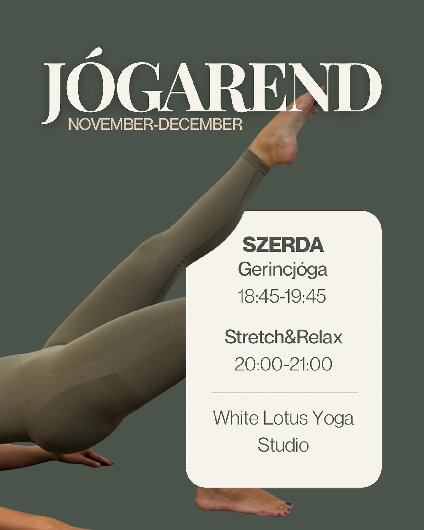 Ahogy közeledik az év vége, egyre nagyobb a zaj, a rohanás és a teendők listája. Ilyenkor könnyű megfeledkezni arról, hogy közben nekünk is szükségünk van lassításra, lélegzetvételre… és egy kis belső csendre.
Ha szeretnél ebben a sűrű időszakban is kapcsolódni magadhoz, itt találkozunk a matracon egészen december 17-ig.
📍White Lotus Yoga Studio
• Gerincjóga – szerda 18:45
• Stretch&Relax – szerda 20:00
✨Ha igazán szeretnél lelassulni, kikapcsolódni és elengedni a feszültségeket, ajánlom, hogy próbáld ki a gyertyafényes Stretch&Relax órát. A csend, a meleg fény és a finom nyújtások együtt olyan élményt adnak, ami után még a lelked is fellélegzik.
Gyere, zárjuk együtt az évet – tudatosan, békében, a matracon. 🕯️🧘♀️
