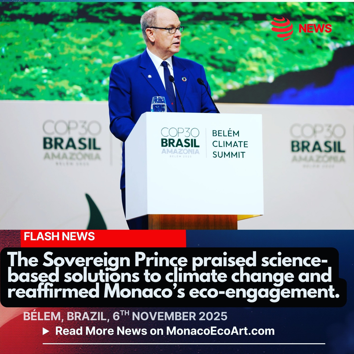 @mo.eco_art MonacoEcoArt.com #flash #news #COP30 #governance #climate #change 🐸💧Today (10th November 2025) the 30th Conference of the Parties @cop30nobrasil by the United Nations, starts in Bélem until the 21st November, ten years after the signing of the Paris Agreement, the legally binding international treaty on climate change ratified in 2015 by 195 Parties at the UN Climate Change Conference (COP21) in Paris 🌐🤝 This year’s edition aims at further increasing the #involvement of #government, #business partners, #scientists, NGOs and #civilsociety in accelerating climate action to fight against global #warming through cutting #greenhouse #gas emissions while encouraging new regenerative economic models: the iconic location emphasises the importance of preserving the Amazon Forest as the greatest terrestrial oxygen hub and #carbon storage 🏰🇲🇨 On November the 6th, 2025, H.S.H. Prince Albert II of Monaco joined the preliminary COP30 Summit of Heads of State in Bélem pointing out how the threats of climate change have never been higher worldwide, thus the need to count on the world of #science, increasingly safe, accessible and clear 🔹 He also reaffirmed Monaco’s commitment to combat rising global #temperatures, announcing a new international financing instrument addressed to Developing Countries to be implemented by 2028, plus the Monegasque #engagement to reduce climate-changing emissions by 67,6% by 2035 (compared to 1990 data) 🔸 In this context, Luiz Inácio Lula da Silva, President of Brazil, disclosed the creation of new funding system ruled by South America to protect tropical #forests considered as crucial #ecosystems to #mitigate climate and keep #biodiversity 🇬🇧🇲🇨 The Sovereign Prince had the chance to meet His Royal Highness the Prince of Wales who is being sharing the same #values and targets in terms of #nature preservation and international #cooperation through concrete actions enhanced via @earthshotprize 👥🧭 COP30 is asked to translate climate commitments into concrete actions, with a focus on #resilience, financing #adaptation and pollutant emissions reduction 📸 © @palaisprincierdemonaco Layout and Content: © MonacoEcoArt