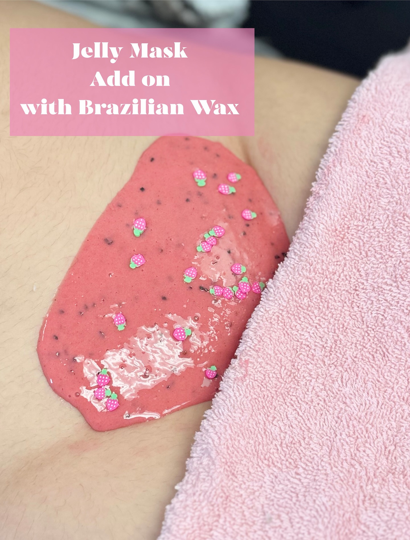 Soothe and hydrate your skin after your Brazilian wax with our Jelly Mask add on. It instantly cools irritation, reduces redness, and leaves your skin silky soft. โจ