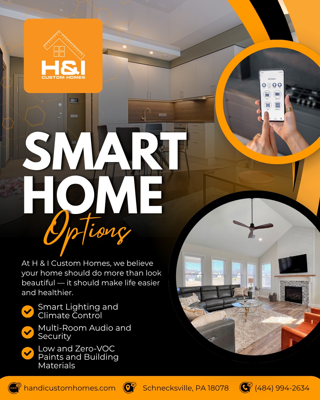 Where comfort meets innovation.
🏠 Smart living means integrated technology at your fingertips.
🌿 Healthy design starts with what you don’t see — we use low- and zero-VOC paints and building materials that improve indoor air quality and create a cleaner, safer environment for your family.
Contact Us Today to Learn More!
📞 (484) 994-2634
📧 info@handicustomhomes.com
#handicustomhomes #luxuryhomes #smarthome
