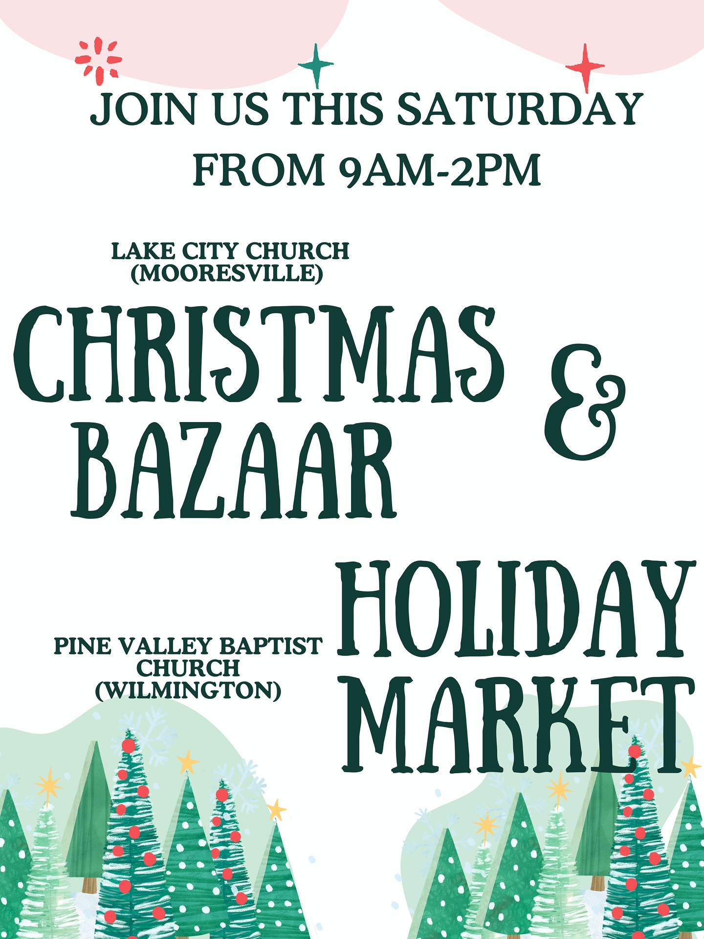 Not one but TWO pop ups this Saturday November 15th from 9am-2pm! Getting into the holiday spirit with Lake City Church in Mooresville, NC and Pine Valley Baptist Church in Wilmington, NC. Come support local businesses and get your holly jolly spirit on! ❤️🎄🎅🏼
Lake City Church- 311 Bluefield Rd Mooresville, NC 28117
Pine Valley Baptist Church- 3940 Shipyard Blvd Wilmington, NC 28403