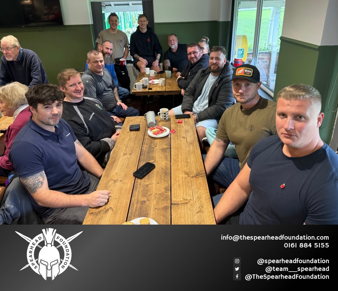 Size order 😉 Our Fridays usually bring together a mix of armed forces veterans, serving lads, coppers from across Greater Manchester plus the occasional impressive beard and skinny arm 😂.
The range of blokes and their service is unreal.
We’ve got blokes who’ve done multiple tours in Afghanistan, Iraq, Sierra Leone and Northern Ireland, all the way through to Fred, who was dropping ordnance over Malaya in a Mosquito bomber.
We chat about service, about life back then and life now. No egos, no nonsense just proper community, good company, and a brew.
Feel free to drop us a voicemail on 0161 884 5155 or via email info@thespearheadfoundation.com