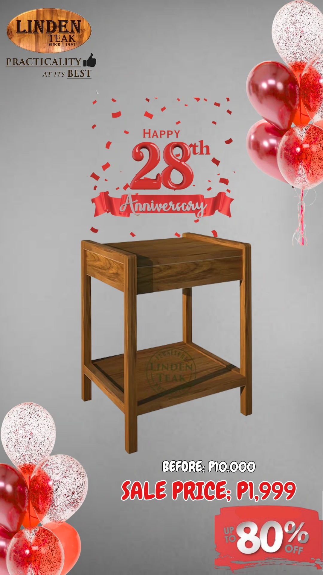 🎉 Celebrating Our 28th Anniversary!
This month only, enjoy up to 80%OFF on select items—our biggest savings of the year! Plus, get 0% interest for up to 12 months on selected purchases.
🪑 We also offer free design consultations and 3D drawings for customized furniture, along with free delivery in select areas.
📍 Visit our stores to explore over 500 actual ITEMS on display, or browse online at www.lindenteakfurniture.com.