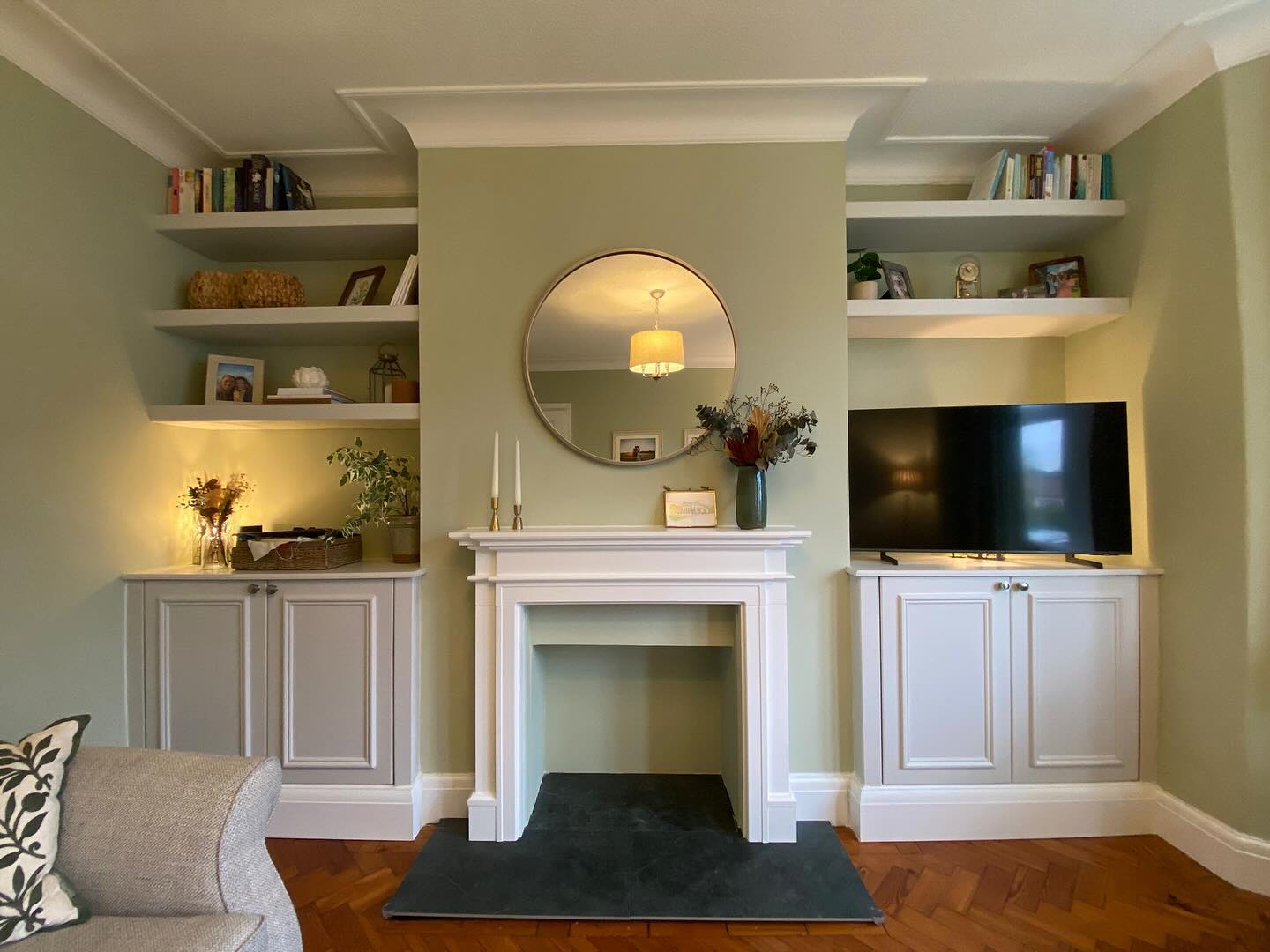 Love getting sent photos of how people go on to decorate my work. Alcove units, floating shelves and a new fire place all installed!