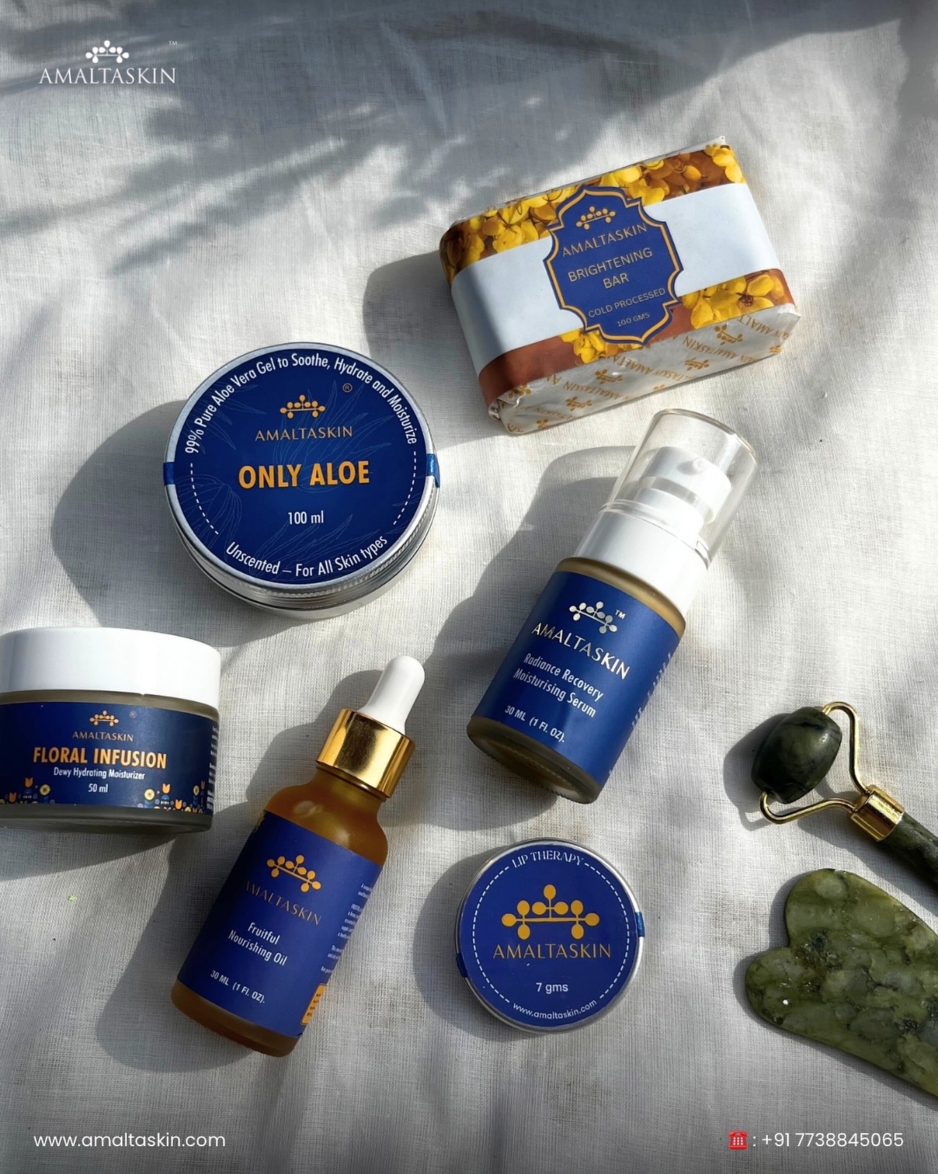 Your skin doesn’t need drama.
It needs quiet, honest nourishment. 😌
Here’s your complete ritual in one frame:
aloe that cools like morning dew,
a moisturising serum that revives tired skin,
oils that glow without the grease,
floral hydration that feels like a soft hug,
a brightening bar that doesn’t strip,
and lip therapy that stays loyal through every season.
Clean, gentle, uncomplicated.
That’s Amaltaskin. 🌼
A routine that feels like sunlight on a slow morning. 🤍
#amaltaskin #skincarelovers #naturalskincare #indianskincare #indianskincarebrand