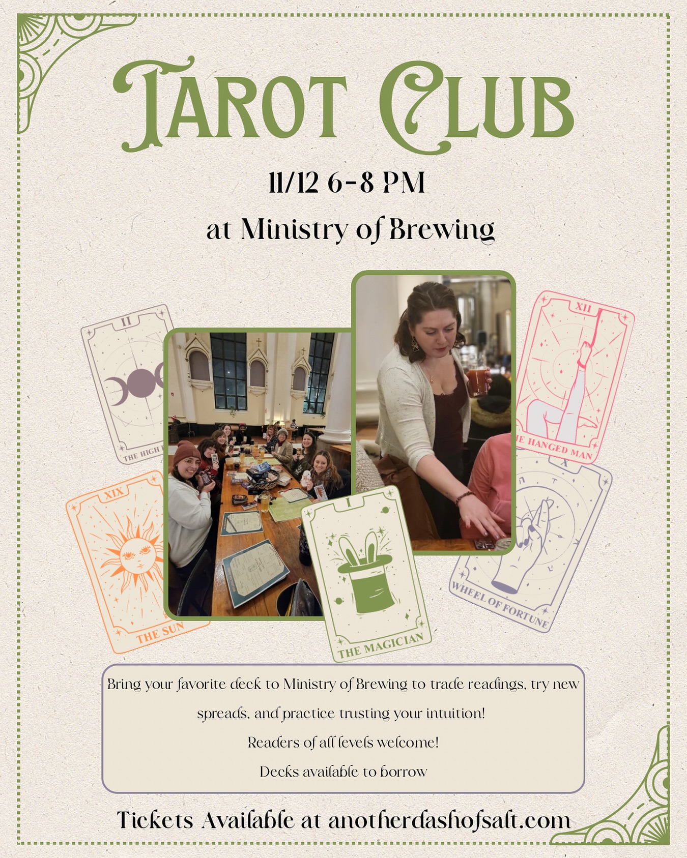 This week! Join us Wednesday @ministryofbrewing for the last Tarot Club of the year!
Tickets available at the link in my bio!