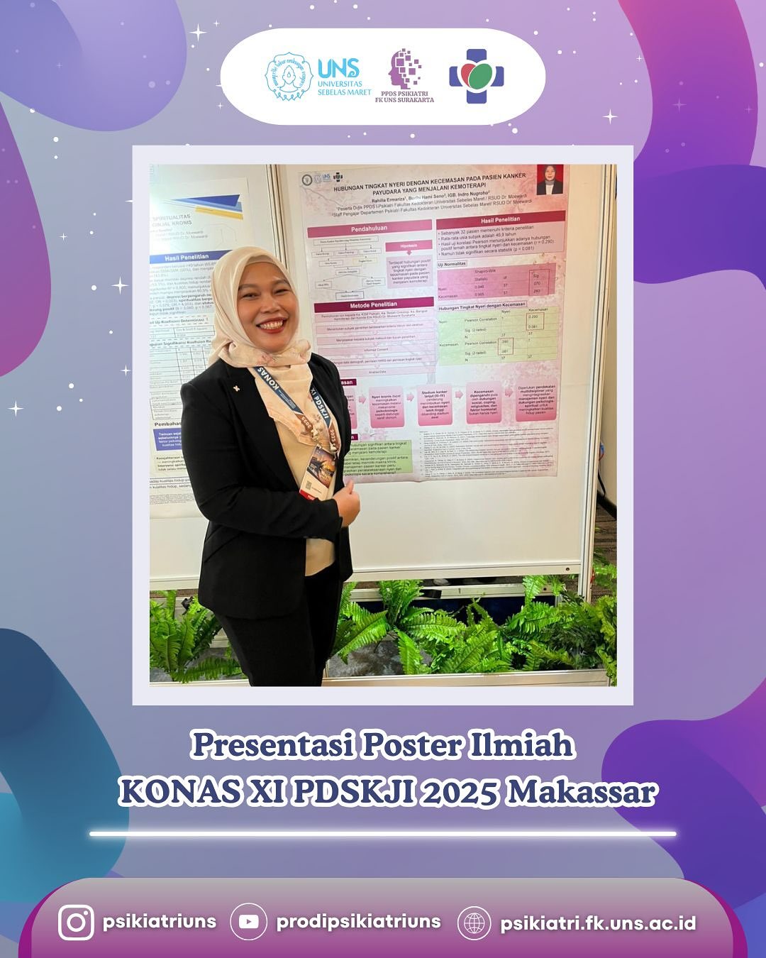 Selamat Kepada:
🌟 dr. Ershad Aditya Manggala
🌟 dr. Halim Tezar Kusuma
🌟 dr. Rahilla Ermariza
Telah berpartisipasi dalam presentasi poster ilmiah pada KONAS XI PDSKJI 2025 di Makassar! 👏
Keterlibatan dalam forum ilmiah nasional ini menjadi wujud kontribusi nyata dalam pengembangan ilmu psikiatri di Indonesia.
Terus berkarya dan berbagi inspirasi melalui penelitian dan inovasi! 🌿
#KONASXI #PDSKJI2025 #Psikiatri #FKUNS #PosterIlmiah #BanggaBersama #Makassar2025