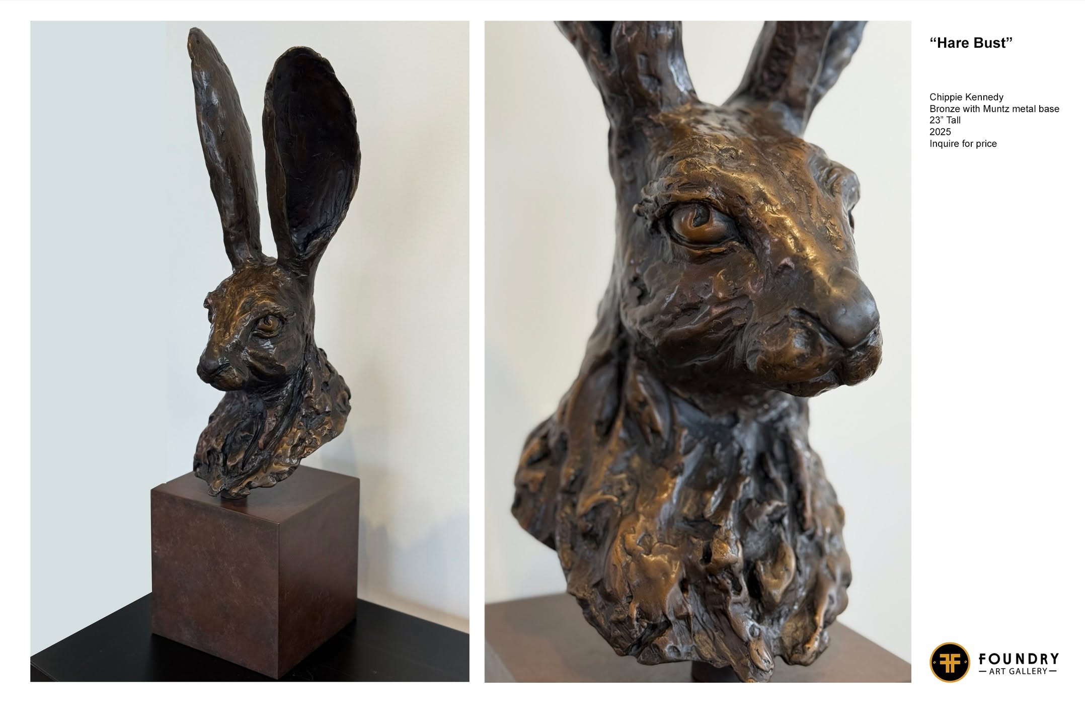 My "Hare Bust", such a handsome fellow, don't you think! Available through my gallery; contact@foundrygallery.ca.
.
.
#Chippie_Kennedy, #BronzeSculpture, #FineArt, #Lunenburg, #NovaScotia, #Canada, #FlorenceAcademyOfArt, #SculptorsSocietyCanada, #PortraitSociety, #CityOfOttawa, #NationalSculptureSociety, #SalmagundiClub, #SocietyOfCanadianArtists, #RuePigalleCommunity, @FoundryGalleryLunenburg.