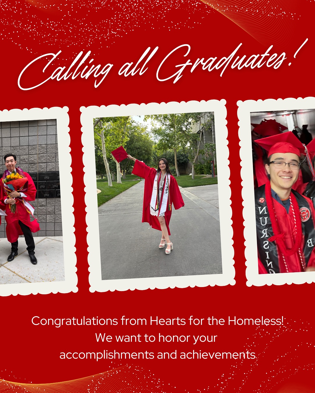Calling all graduates! 🎓 Commencement is quickly approaching, and H4H wants to celebrate YOU! If you are a current or past H4H member who is graduating this semester, email us at unlv@h4hinternational.org to claim your graduation stole or cord! 🍾