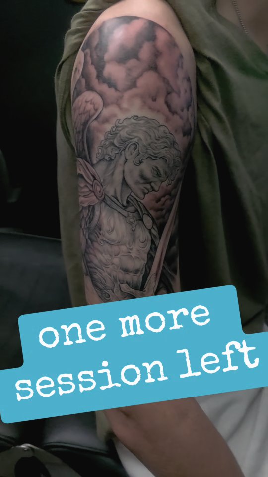 Wait for it! 1 more session. father son tattoo.
.
.
.
#mttattoos #inkcouturetattoos #dadlife #tattoo #angel #son #blackandwhite #blacklandgreytattoo #dad #dadtattoo