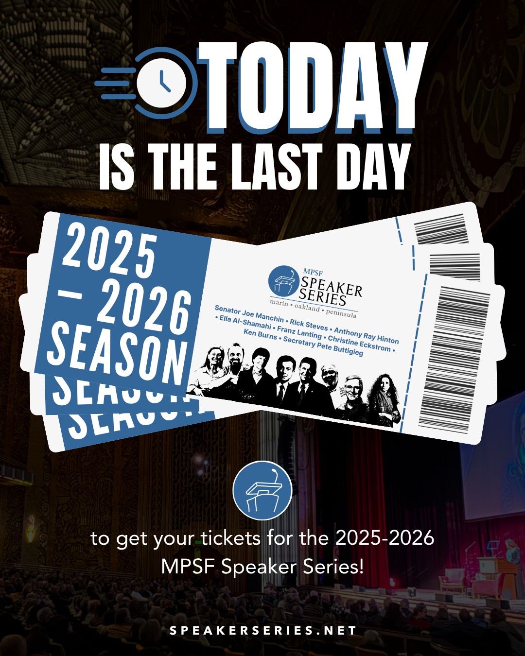 Don’t miss your chance to experience the full 2025–2026 MPSF Speaker Series lineup.
Get your tickets before the box office closes at midnight ➡️ speakerseries.net