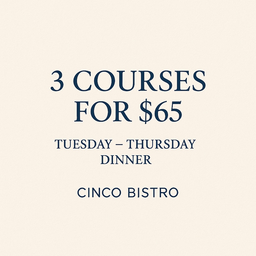 📍Cinco Bistro
3 Courses for $65
Tuesday – Thursday Dinner
🍽️ Enjoy our seasonal menu of refined modern bistro dishes in a relaxed neighbourhood setting.
✨ Perfect mid-week dining.
Bookings recommended
👉 Link in bio
#CincoBistro #BrisbaneEats #CampHillDining #WeeknightDinner #BrisbaneFoodies #CincoSpecial #brisbanerestaurants #deals #dineoutbrisbane #piccolopizza #brisbaneeats