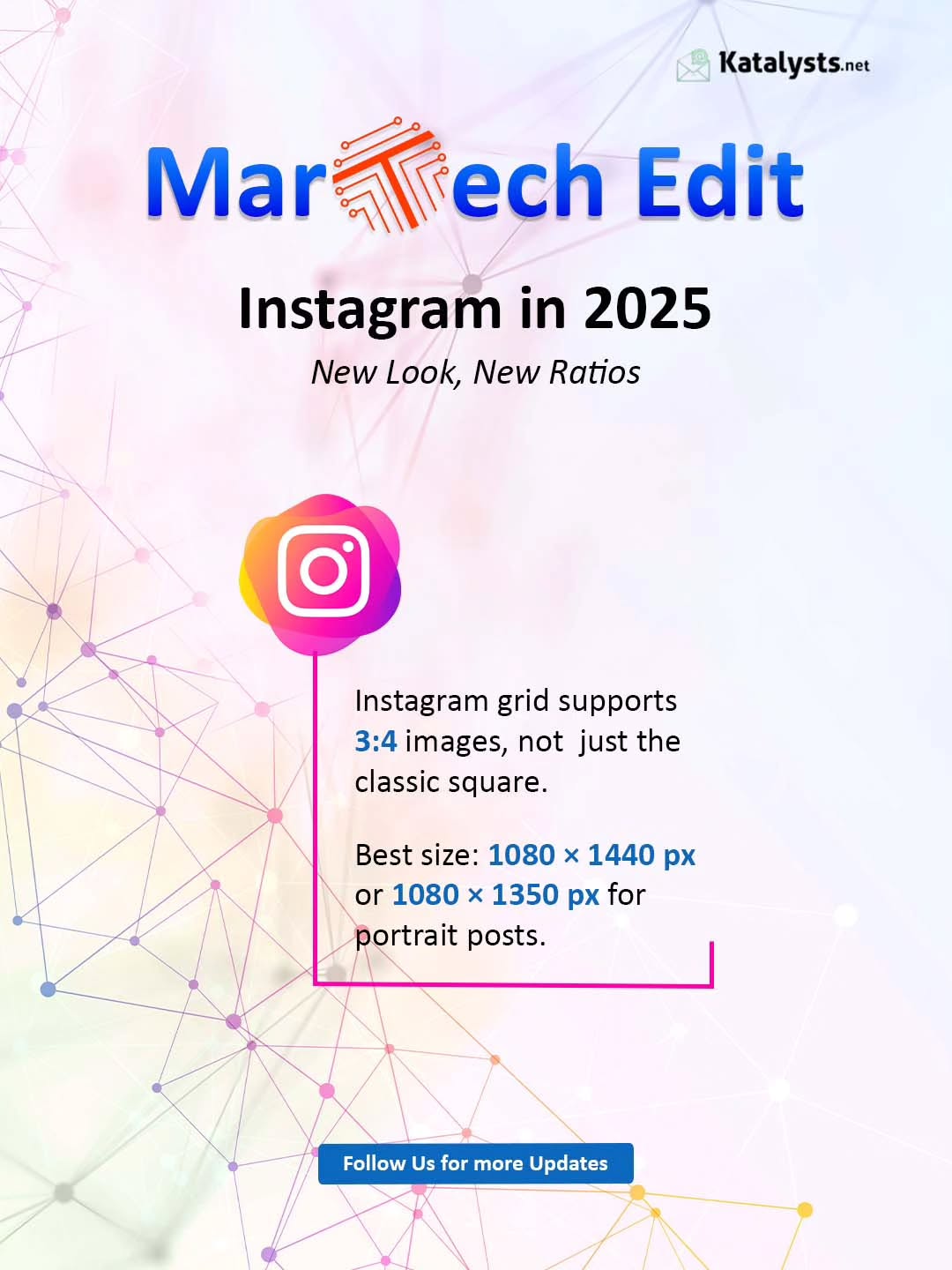 The platforms aren’t slowing down in 2025 and neither should your content strategy.
Instagram’s shift to 3:4 visual formats signals one thing:
Vertical, immersive storytelling is becoming the default.
Brands that understand platform shifts don’t just follow trends, they build an unfair advantage.
Here’s your quick win this week:
- Switch to 1080×1440 or 1080×1350 px
- Test vertical creatives
- Track engagement lift
Micro-optimizations compound.
This is where growth begins.
#katalystsdigital #DigitalTrends2025 #instagramhub #digitalmarketing #socialmedia #leadership #marketingnews #marketingdigital