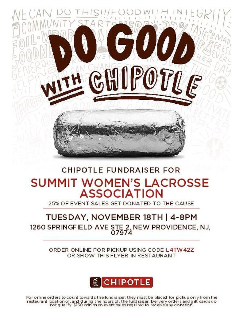 Support SHS Girls lacrosse next Tuesday by ordering dinner from Chipotle in NP!