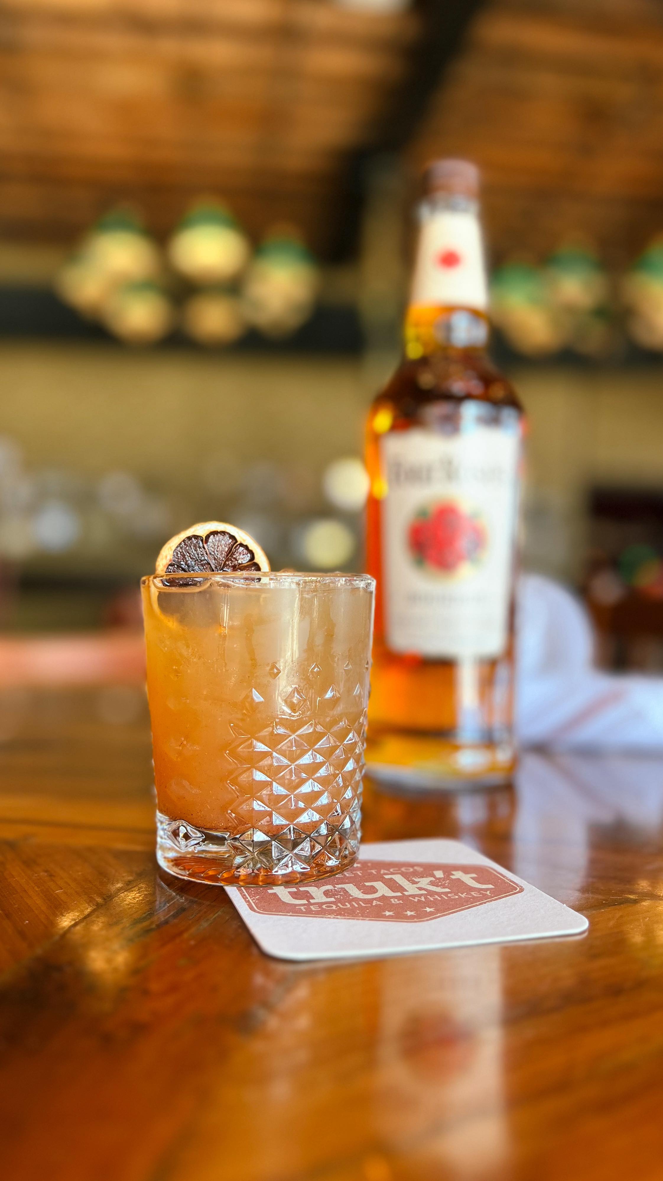 W.T.F. – weekly truk’t feature
SMOKED PLUM BOURBON SOUR – four roses bourbon, lemon juice, simple syrup, plum purée, plum bitters, dried lemon.
Available through 11/16.