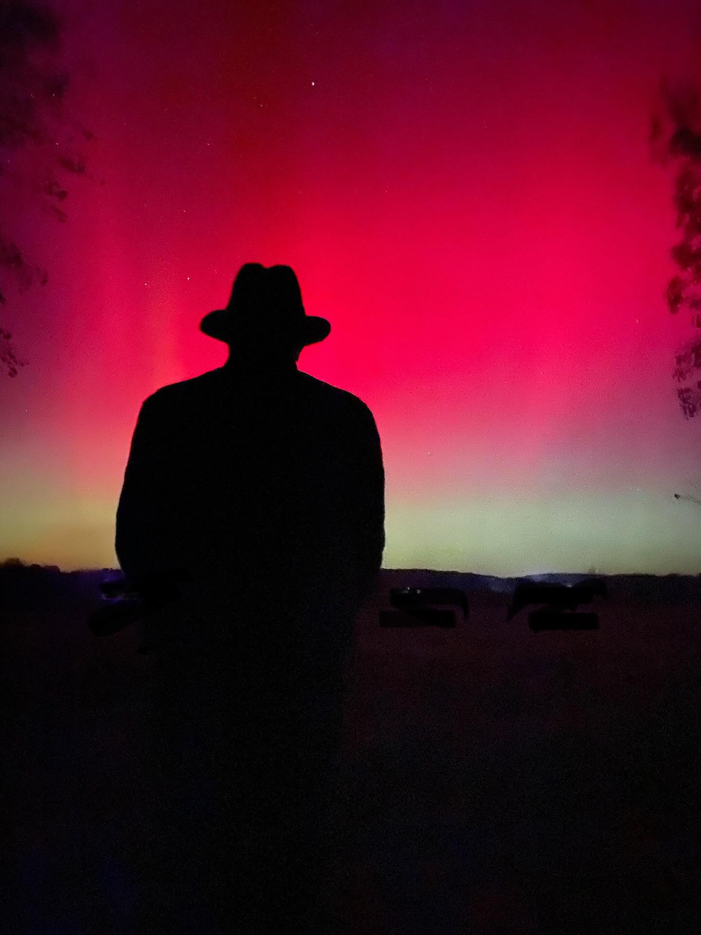 ““He spreads out the northern skies over empty space; he suspends the earth over nothing.” – Job 26:7 I came home to Hermann from singing over the weekend at The Packinghouse in Redlands and spending time with my daughter, son in law, granddaughters, niece, her husband and new born daughter to a phone call from my local buddy, Tom, who said, “have you looked outside?” Heidi took some amazing photos… I got a couple…. #nightsky #geomagneticstorm