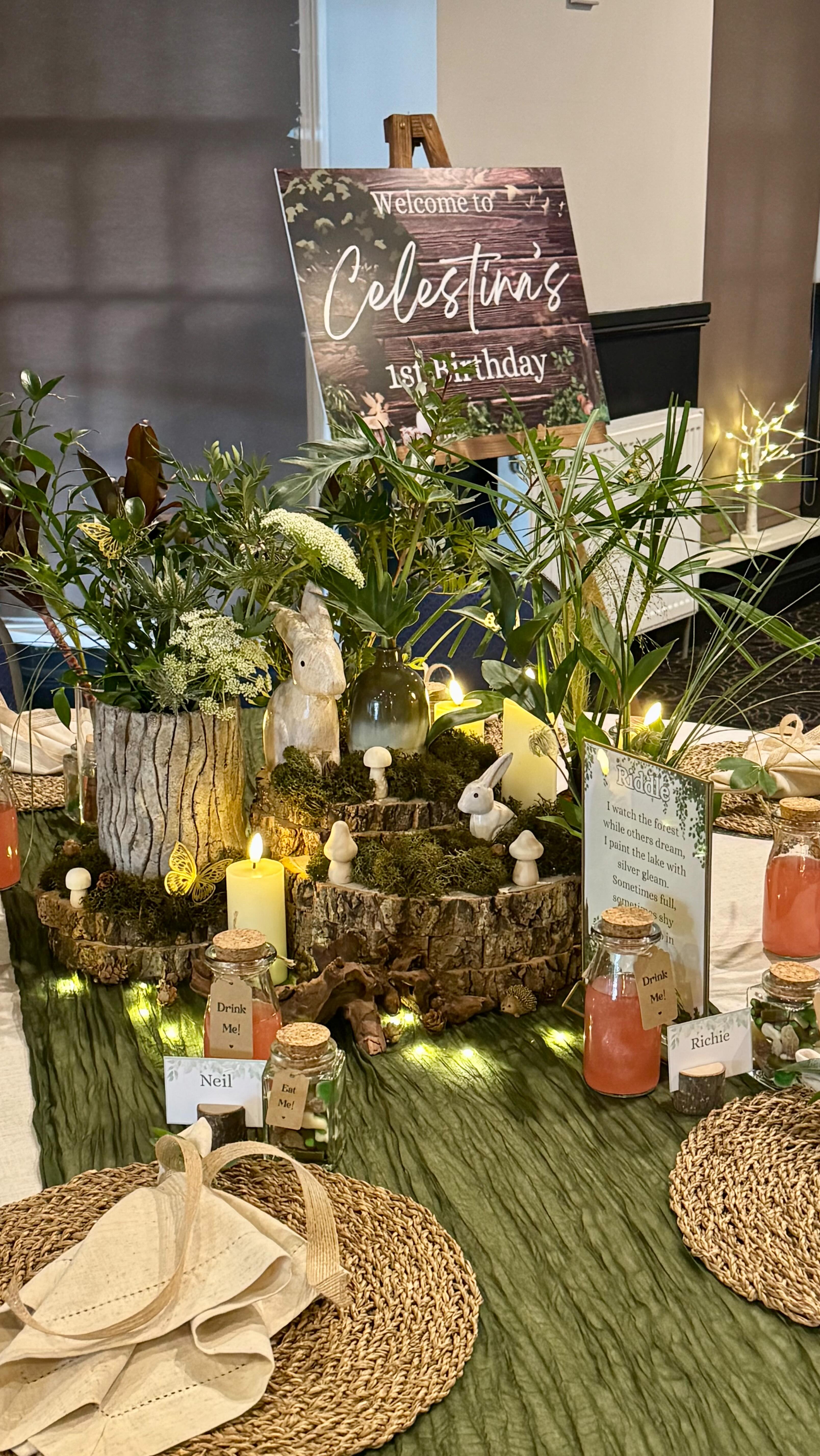 The magic is in the layers.
Light flickers… shadows dance… butterflies catch the glow. Driftwood, moss, sculptural greens and candlelit textures drawing you deeper into the forest. For Celestina’s 1st birthday, we added tiny storybook touches — Eat Me sweets, Drink Me bottles filled with shimmer, and little treasures tucked between the moss — creating a world where every detail feels alive. ✨🍃🍄
Venue @peartreeinnwgc
#CushteLondon #TablescapeMagic #CreativeEvents #FloralStyling #EnchantedForest #FirstBirthdayMagic #EventInspiration #1stbirthdaydecor #peartreeinn