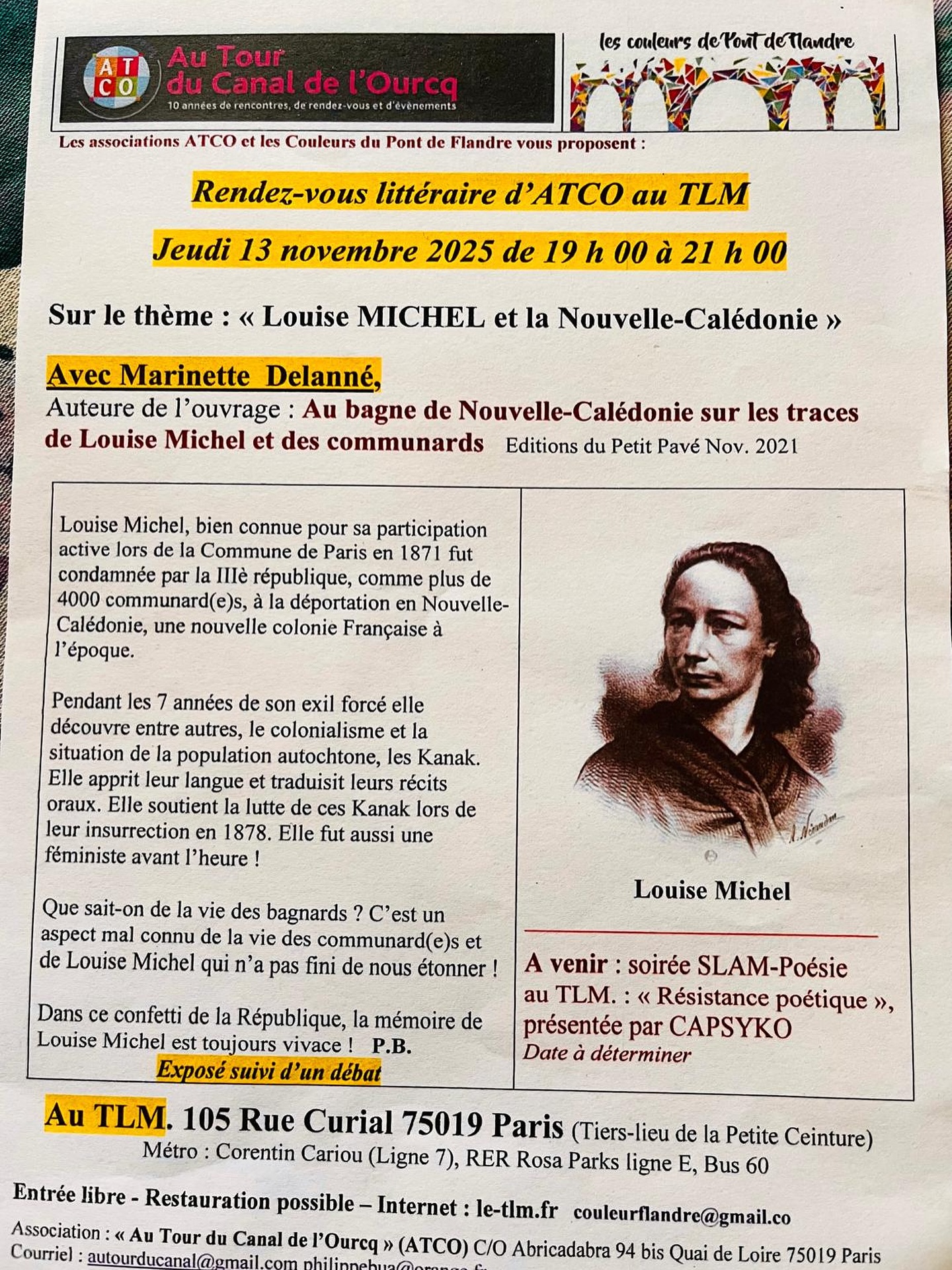 Jeudi 13 novembre les amies.e.s ❤️ Soyons toutes et tous là pour ce joli événement autour de Louise Michel et la Nouvelle Caledonie 😉