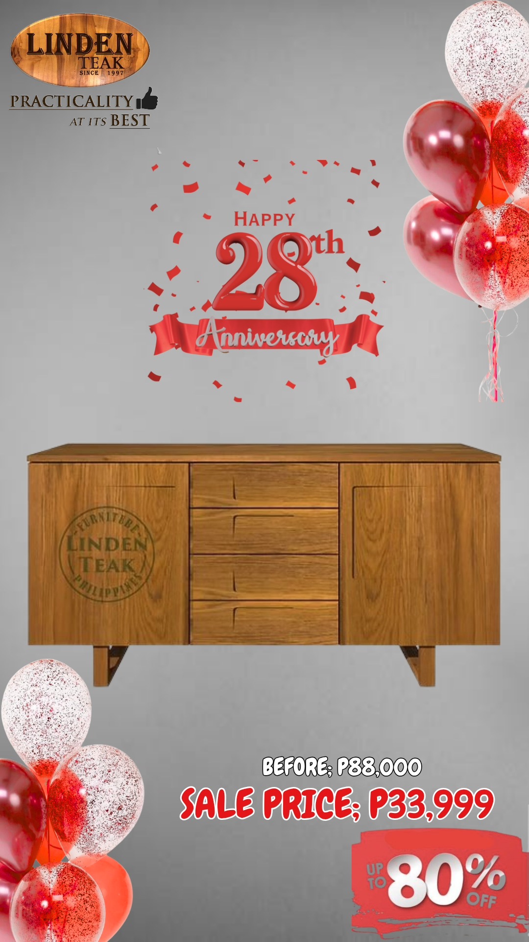 🎉 Celebrating Our 28th Anniversary!
This month only, enjoy up to 80%OFF on select items—our biggest savings of the year! Plus, get 0% interest for up to 12 months on selected purchases.
🪑 We also offer free design consultations and 3D drawings for customized furniture, along with free delivery in select areas.
📍 Visit our stores to explore over 500 actual ITEMS on display, or browse online at www.lindenteakfurniture.com.