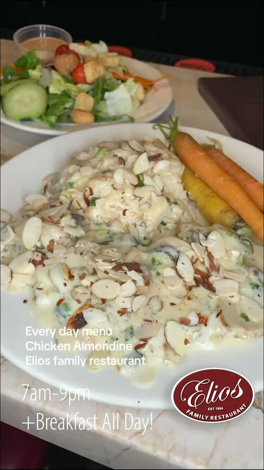 Every day menu Chicken Almandine Elios family restaurant #sanleandro #Dining #elios Elios Family Restaurant @eliosdining @sanleandroeats
