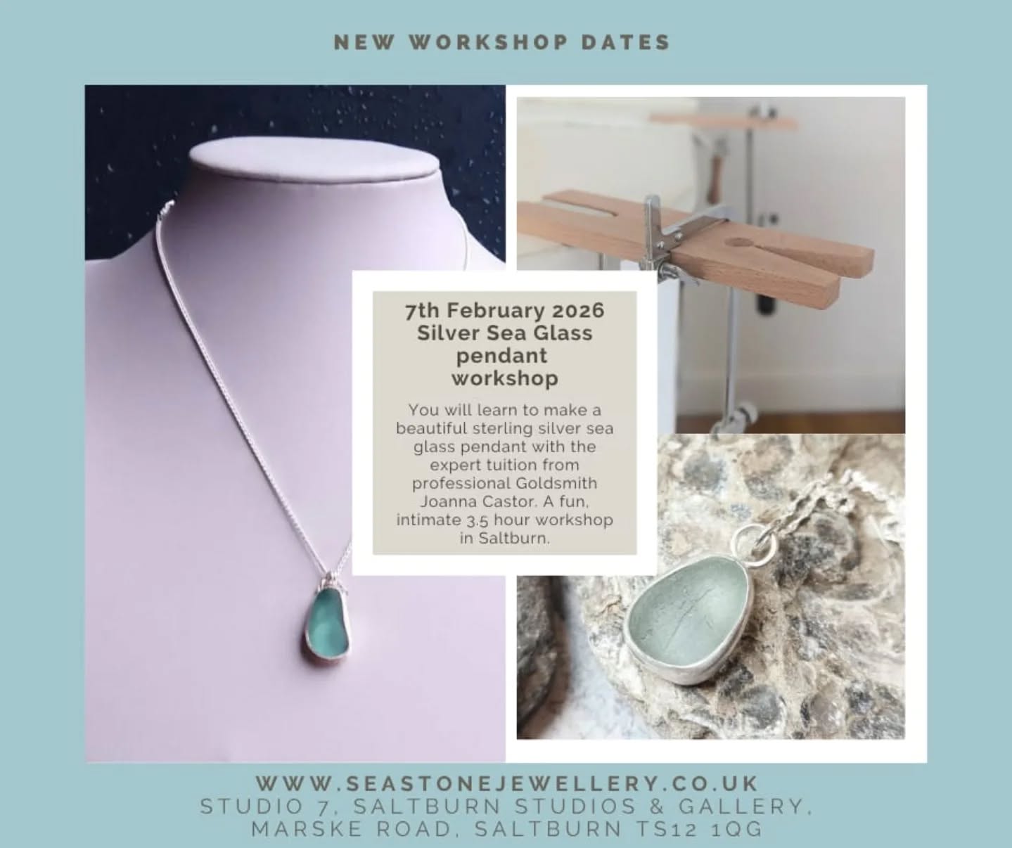 Long anticipated sea glass pendant making workshop for February 7th 2026!
As part of the @saltburnstudiosandgallery workshop month I am running three workshops over the weekend and this is the first. I know a few of you have been waiting for this one ☺️, spaces are limited to just 6 people, so we can keep it nice and intimate.
To book pop over to my website, jewellery workshop tab and book. If you are booking for a Christmas present let me know and I'll send you a lovely gift invitation in the post for you to wrap.... everyone likes something to unwrap at Christmas 🎄 🎁.
#jewellerymakingworkshop #jewellerymaking #seaglasspendant #saltburn