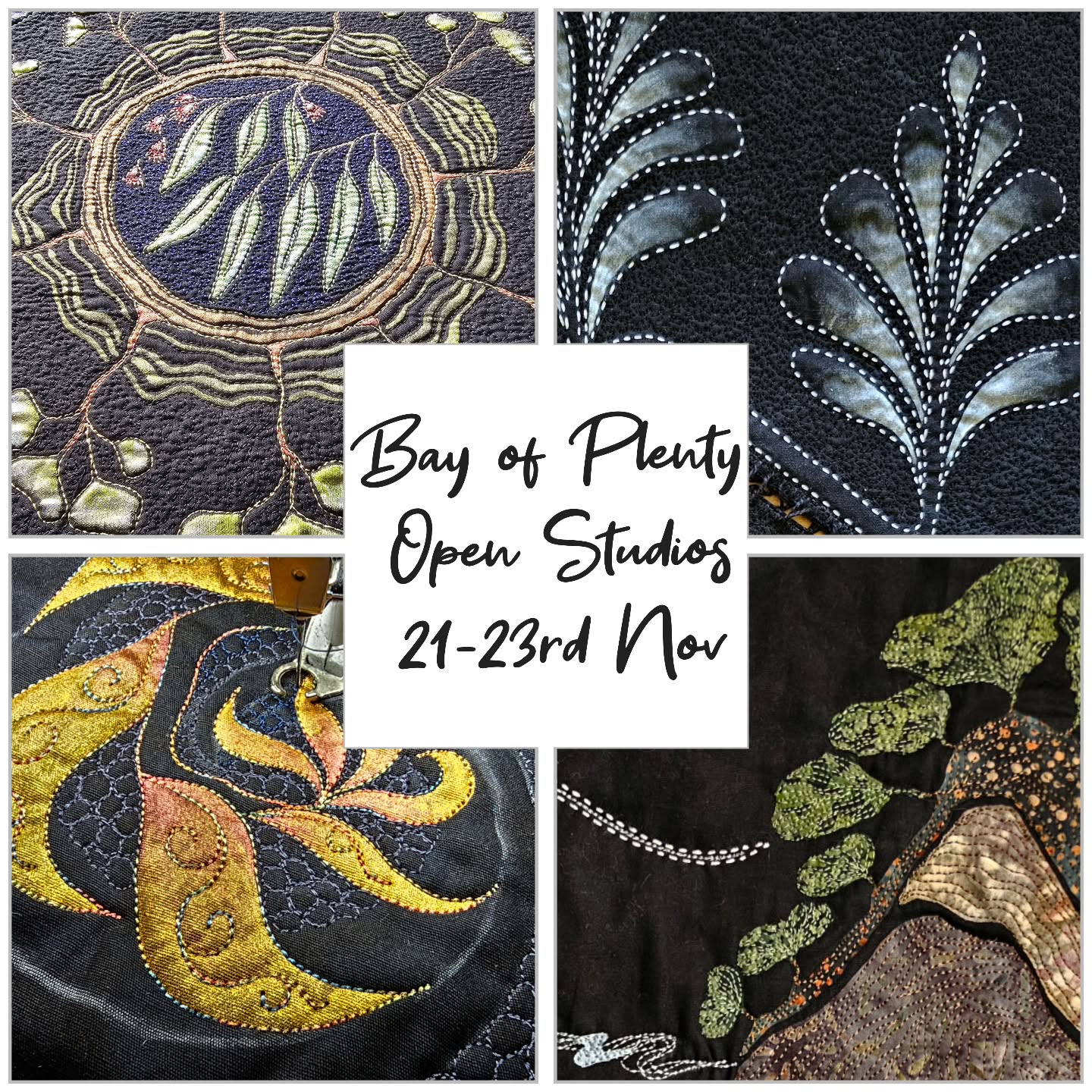 Some new works for the @bopopenstudios...
If you have the Bay of Plenty Open Studios brochure you'll notice the well planned maps of the areas where artists studios are situated. If you don't have a map you can find the Trail map online at gardenandartfestival.co.nz/bop-open-studios/trail-map/
Drop in to see me at stop 12.
I'm my area you'll also find:
@nicolweltenart
@iamjoosjevdlely
@arlenefosterjewels
@christie_cramerart
#artistatwork #textileartist #artquilter #bopopenstudiosnov2025 #mixedmediatextileartist #textileartexhibition #textileart #artquilts #artquilting #rawedgeapplique #fabricart #handpaintedartquilt #landscapeartquilts #inspiredbylandscape #inspiredbytrees #contemporarystitch #contemporarytextileart #inspiredbynature