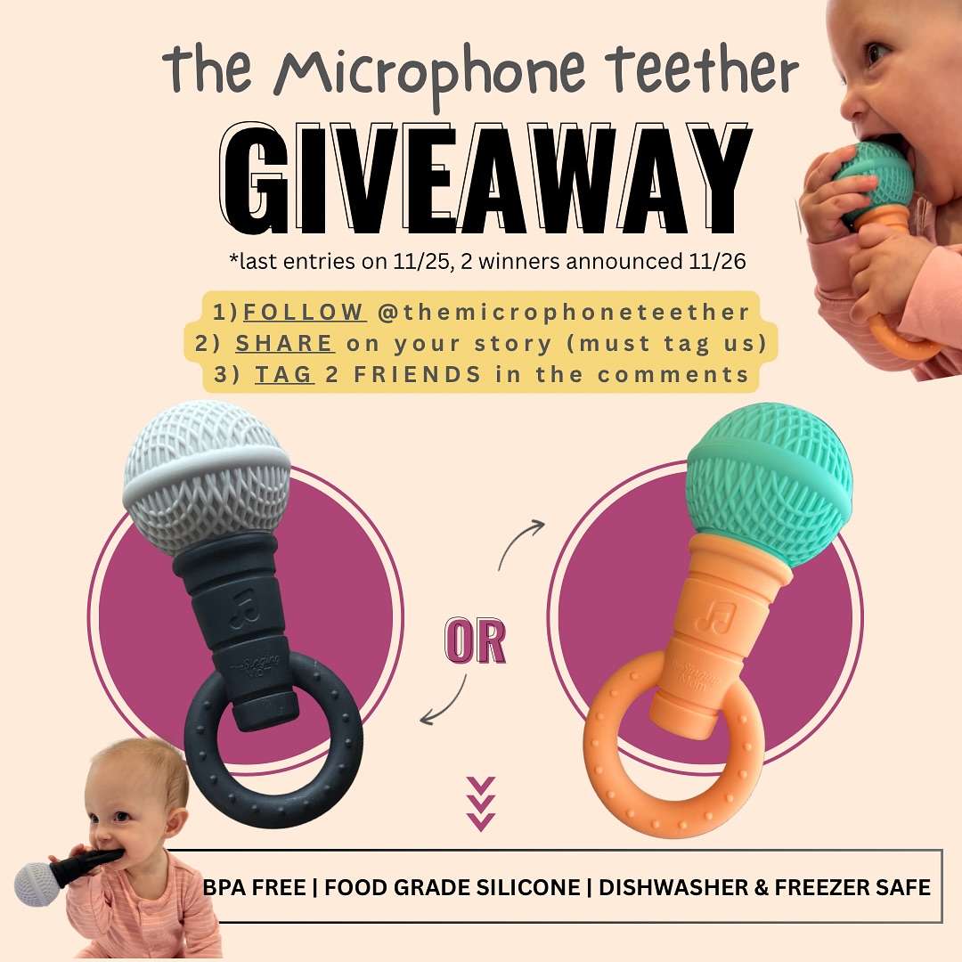 2 lucky winners will be announced a day before Thanksgiving 😍 don’t miss out on your chance to win the microphone teether rattle! Check out our profile and website for more info, reviews and to see it in action!
Rules:
*shipping in US only
*you must follow us, share the post on story (must tag us), and tag 2 friends in the comments
*each comment is an extra entry, but each comment must have at least 2 names , otherwise you won’t qualify
*DM us for any questions about our product
*if you don’t win, you will receive a special discount code in your DM’s :)
Good luck folks!
#bpafree #giveaway #teether #baby #microphone #toys #musicalbaby #singingbaby #rattle #giftideas #babyregistry
www.thesingingmom.com @the.singingmom
Which color is your fav?