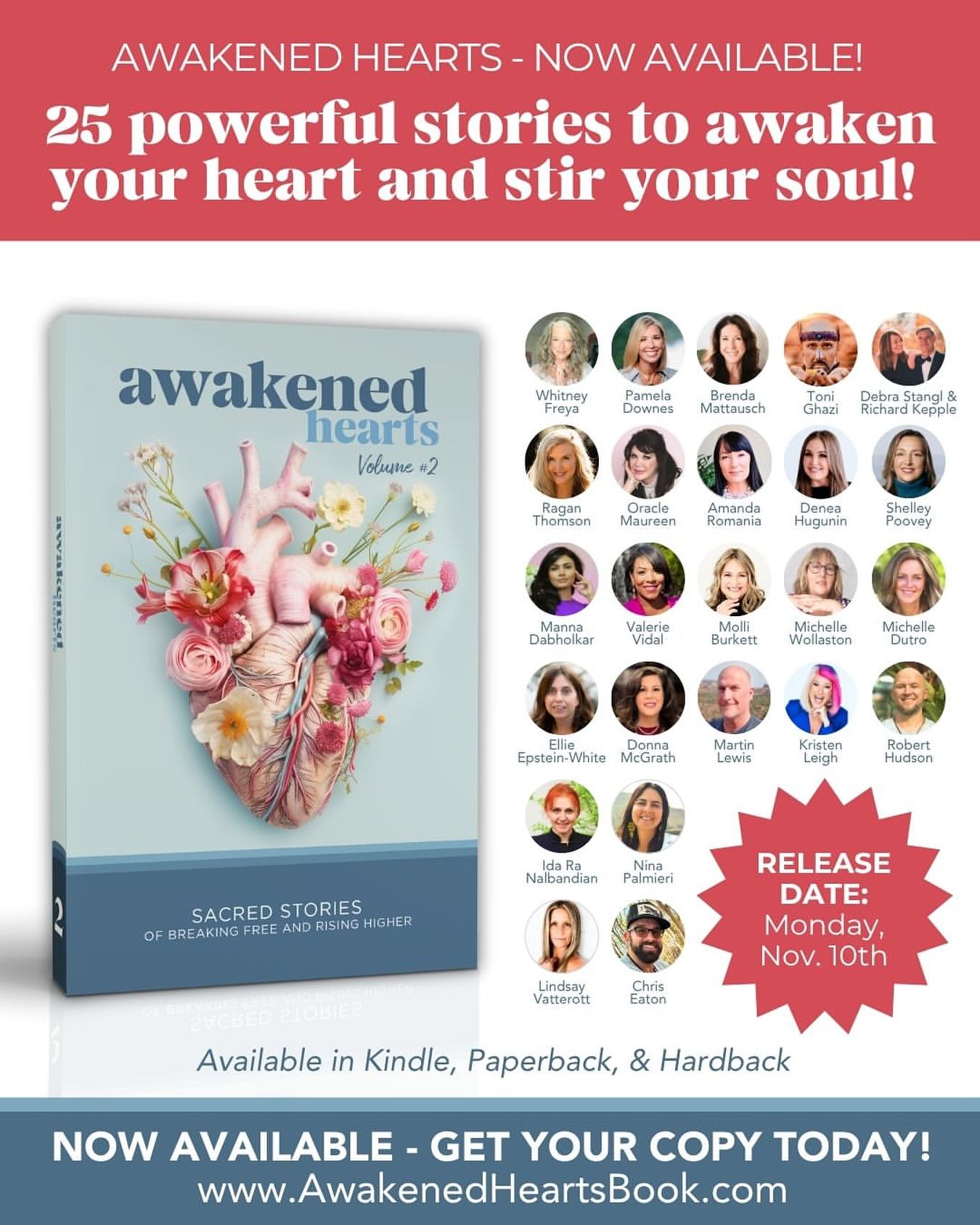 Repost from @awakenedmagazine
•
IT’S THE BIG DAY! We are beyond excited to announce the release of our newest book - “Awakened Hearts: Sacred Stories of Breaking Free and Rising Higher.”
This powerful anthology features real-life stories from 25 conscious leaders, healers, and everyday seekers!
Whether you’re navigating a spiritual awakening, seeking healing, or longing to reconnect with your authentic self, this book offers guidance, hope, and encouragement.
JOIN US ON THIS JOURNEY!
1. Purchase the book today on Amazon - www.AwakenedHeartsBook.com (link in bio).
2. Leave an authentic review on Amazon this week. (Even a couple of sentences make a big impact!)
3. To be entered to win a $500 Visa gift card, simply email your receipt and your Amazon review to hello@awakenedmagazine.com.
Thank you so much for your support! Your purchase and review will help this book reach more readers who are seeking healing, inspiration, and spiritual growth.
We can’t wait for you to experience the wisdom and light within these pages!
#AwakenedHeartsBook #AwakenedMagazine #BookLaunch #SpiritualAwakening #HealingJourney #ConsciousLifeExpo #ConsciousLiving