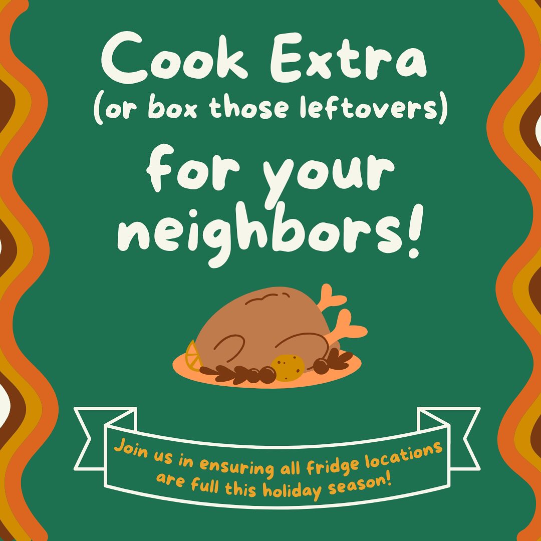 As we enter the holiday season, we need your help to keep the fridges stocked with ready to eat meals!
🧡💛🤎🧡💛🤎
📣Now more than ever, community matters and your help can make a real impact whether it is stocking fridges, preparing meal kits, cleaning the fridges, or removing trash.
Here’s how you can contribute:
🍽️ Cook extra: Make your favorite dishes with extra servings for the fridges.
🛍️ Low-Cost Groceries: While grabbing your holiday essentials, consider picking up a few extra items for others to prepare meals. We have created a low-cost Thanksgiving meal grocery list for you to use for either preparing your own meal or to grab extra to contribute! Please, no raw or frozen meat!!
🍲 Don’t waste leftovers: Pack up any extra food and drop it at the fridge. Need containers? DM us for a list of our Container Distributors!
As always, please LABEL and DATE any prepared food to keep it fresh and safe for all. 📝
#HolidayFridgeFillUp #CommunityCare #MutualAid #ATX #SolidarityNotCharity