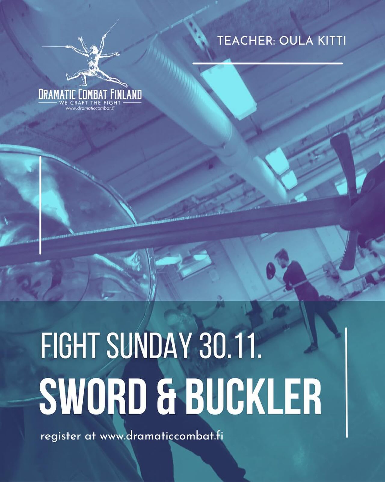 This month’s fight sunday’s theme is Sword & Buckler — a classic and versatile fencing style that combines the elegance of swordsmanship with the tactical use of a small shield.
In this workshop, you will explore the fundamentals of sword and buckler combat, focusing on precise footwork, offensive and defensive techniques, and the strategic use of the shield to create dynamic and visually striking fight scenes. Whether you’re interested in historical fencing or cinematic combat choreography, this session will sharpen your skills and deepen your understanding of this historically rich fighting style. The workshop will be taught by Oula Kitti.
Book your spot through our website!
#dramaticcombat #dramaticcombatfinland #swordandbuckler #fencing #historicalfencing