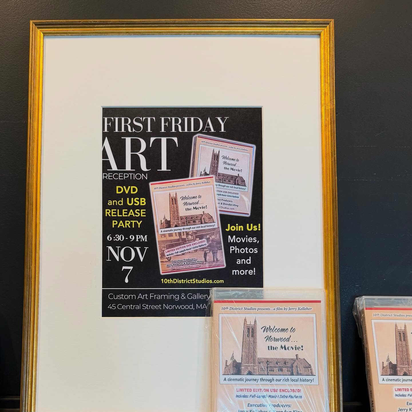 Tonight! The long awaited DVD (and USB) release party from Norwood: The Movie! A fun flick with more history and locals than you’d ever imagine possible for one town. Swing by and grab some movie swag 6:30-9pm #10thdistrictstudios #jerrykelleher #brendanking ##norwoodma #norwood #customartframing