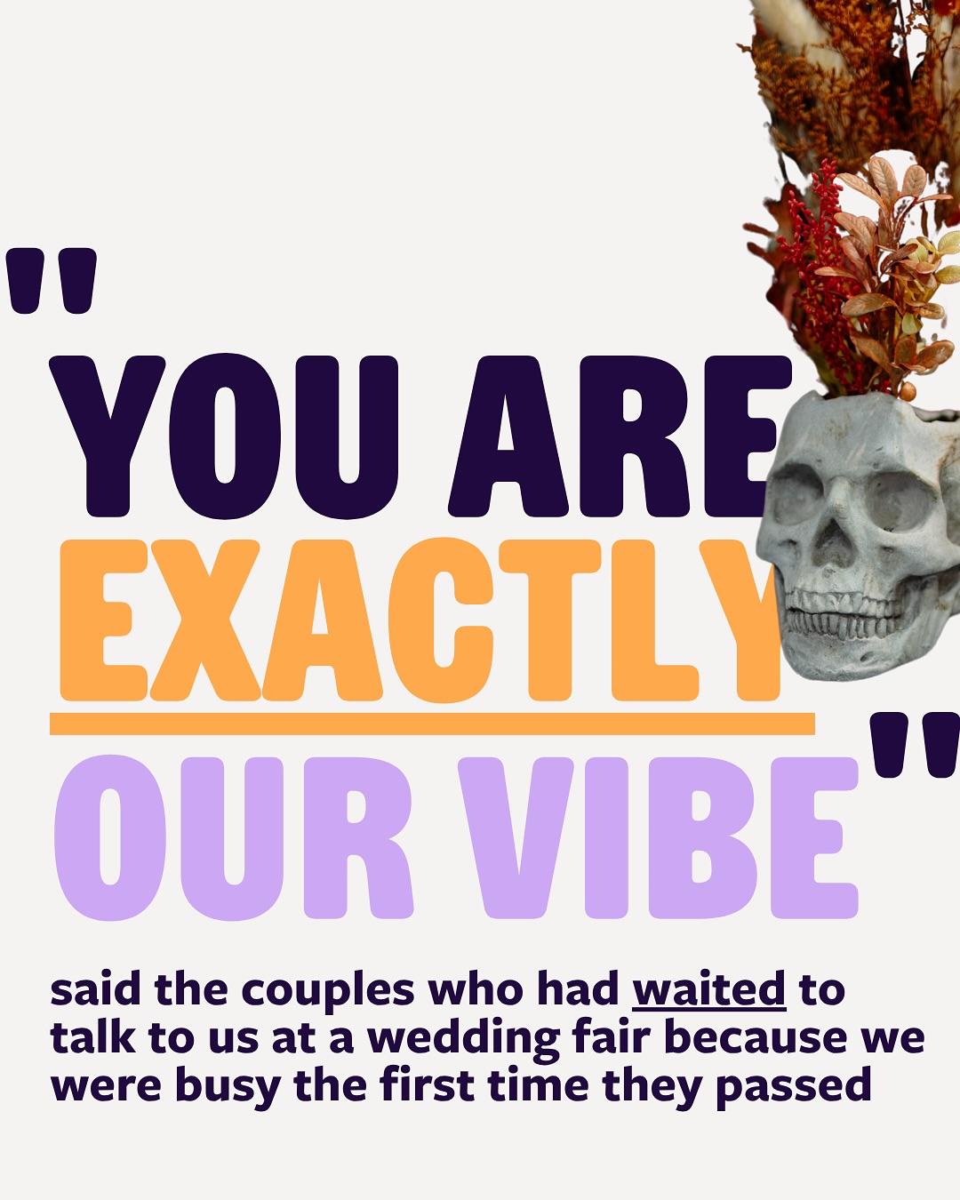 Couples couldn’t help themselves when it came to talking to us
They stayed for long conversations about their weddings, they circled back to talk to us
Not because our packages were competitive (they hadn’t seen them yet)
Not because we dressed in formal wear (we were in jeans and T-shirts)
Not because we had a 15% off banner (because we didn’t)
Because we represented ourselves, and the couples we want to work with, perfectly
Don’t get it twisted though, this setup works for US because of the work we’ve done in our identity and the foundations of our brand, not just to look cool
But the good news, this feeling and desirability isn’t exclusive and I’m not gate keeping it
I’ve got 2 spots for my 3 week Identity & Brand design program for 2025
For the suppliers who want people approaching them KNOWING that they are everything they want and need for their wedding
Comment or dm me BOLD for the details and to claim your space
Wedding coach, wedding suppliers, alternative wedding, be yourself, do things differently, normal is boring, high ticket wedding, luxury weddings, wedding fair tips, business coach, wedding pro branding, brand identity, wedding brand strategy