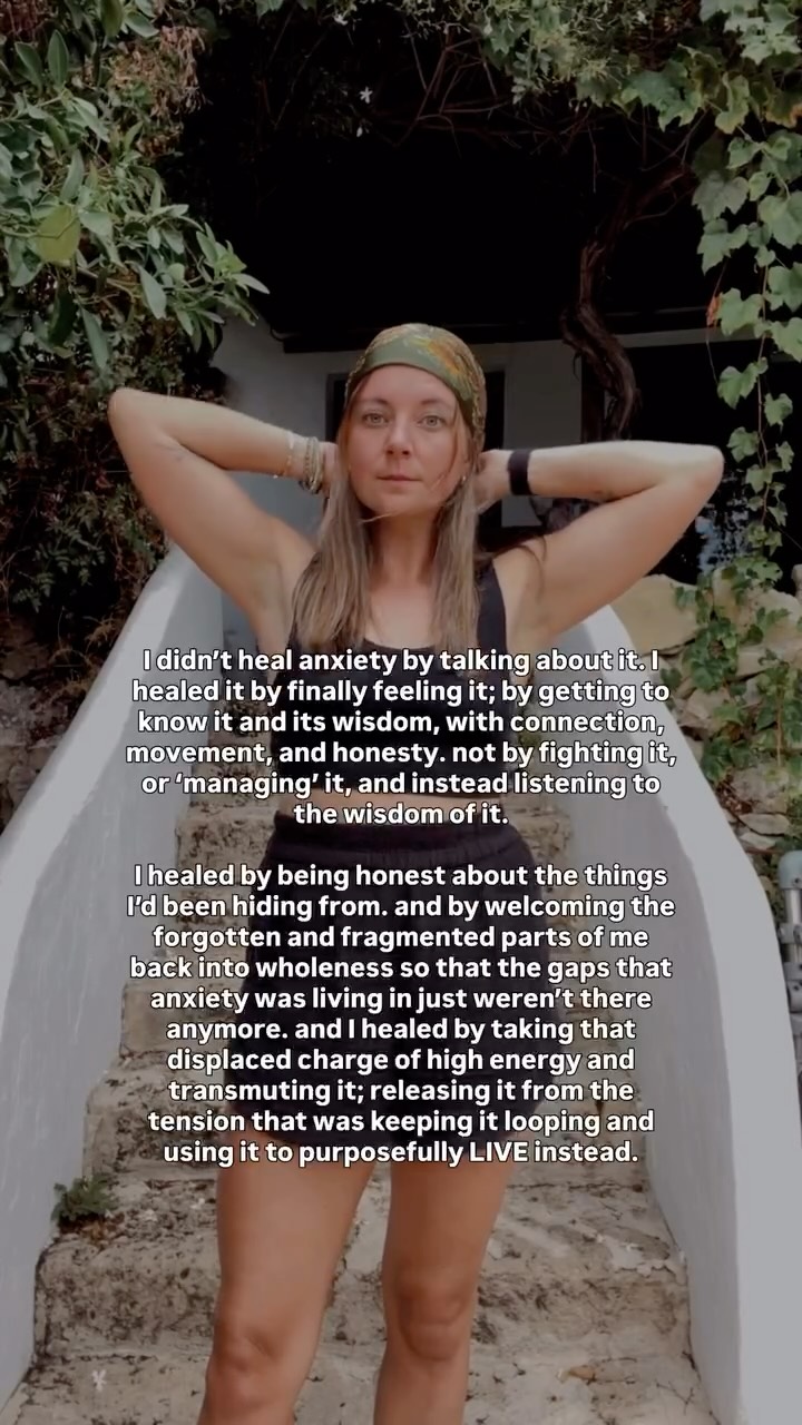 I never managed my anxiety, or talked about it, or had a protocol or toolbox for it.
And it healed anyway 🤷🏻♀️
I was lucky that in the period I had (what I can now see was) high functioning anxiety from around 2006-2014, we didn’t have social media to self identify and diagnose in the way we do now. I don’t think I even knew what anxiety was, I didn’t know that the suffocating frustration of being always in my own way, being stuck in the nagging, incessant looping of my own mind, the stifling overwhelm, and being constantly on alert waiting for the other shoe to drop was ‘anxiety’, so I didn’t have a label for it, didn’t seek healing for it, and therefore never identified with it.
So it didn’t heal through management and regulation because I didn’t know what those things were — although for sure, it would have been helpful in specific present moments to have a toolkit to support me.
It healed because I went underneath it to the root.
On my quest to heal chronic pain, I inadvertently ended up unearthing the root of anxiety, getting to know it, expressing its energy, and integrating it into something bigger. It was profoundly UNregulated, messy, and non linear. And it definitely could never have been met, understood, or alchemised with a ‘toolkit’.
And now, aside from the natural anxiety we all have by virtue of the fact that we’re thinking and feeling aware and conscious humans, inexplicably existing on a gigantic planet spinning through infinite space, and we’re going to die and don’t know when — I have zero anxiety. And being free from anxiety doesn’t rely on me doing a practice or protocol every day.
I retrofitted the process I went through to transmute my anxiety and have since taken dozens of 1-1 clients through it, and now I’m taking you through the entire process (with non of the faffing about and cul de sacs I wandered into on my own journey) in my upcoming self paced mini course. I’m frenziedly catching it all now BTS as it’s dropping in and turning into something you can easily follow and apply.
➡️ Comment ‘charge’ and I’ll send you the link to get on the waitlist so you get access to early prices when it launches this month