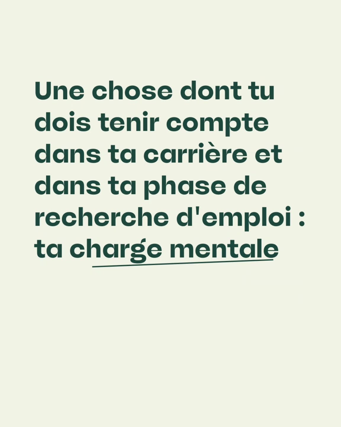 Dans ta carrière et ta recherche d’emploi, prends en compte ta charge mentale
Tu peux avoir toutes les compétences.
Mais si ton esprit est saturé : tu doutes, tu t’épuises, tu perds ton énergie professionnelle.
La charge mentale au travail, c’est ce que tu portes en silence : responsabilités, attentes, peurs, pensées qui tournent en boucle.
Tu n’as pas besoin d'en faire plus.
Tu as besoin de respirer plus.
3 rappels essentiels pour ton bien-être au travail et ton évolution professionnelle :
• Ton énergie est une ressource professionnelle précieuse.
• Faire des pauses, ce n'est pas perdre du temps, c’est recharger ta productivité.
• Avancer lentement, c’est avancer quand même : respecte ton rythme pour préserver ton équilibre.
Et lentement pour X ne l'est pas pour Y.
Allége toi, avant d’accélérer ✨