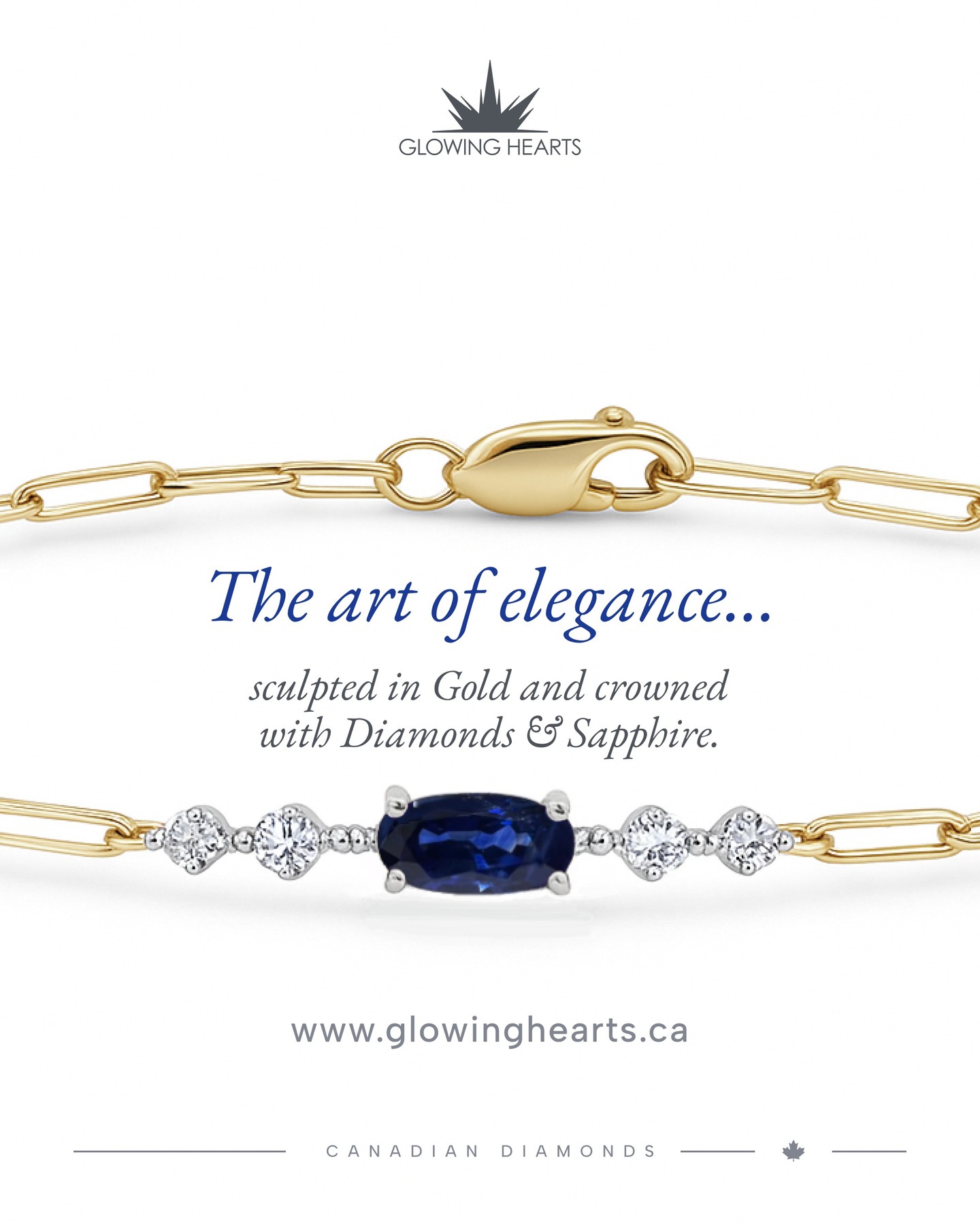This winter, gift a masterpiece — where elegance takes form in gold, diamonds, and sapphire. Discover timeless beauty with Glowing Hearts.
#glowingheartsinc #canadiandiamonds #canada #gift #diamonds #sapphire #perfectgift #bracelet