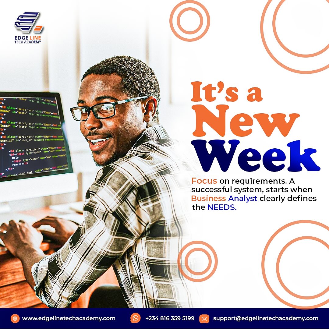 Behind every successful system is a Business Analyst who took the time to understand the need.
Itโs not just about building systems; itโs about solving the right problems.
Start your week with the same mindset focus on clarity, purpose, and progress.
#edgelinetechacademy #explorepageโจ #mondaymotivation๐ช #productiveweek