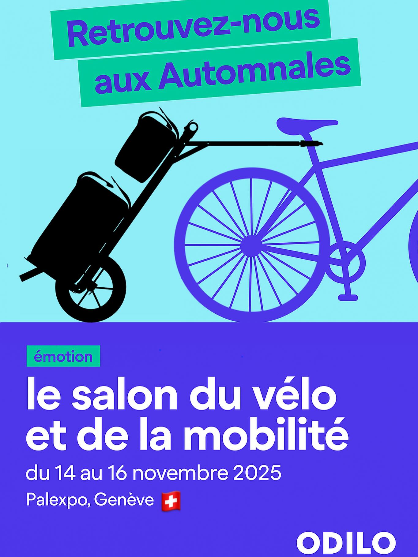 📍Meet ODILO in Geneva!🇨🇭
We’re thrilled to announce our presence at Le Salon du Vélo & de la Mobilité during Les Automnales in Geneva, from November 14–16, 2025!
Come and discover our innovative bike trailer, designed for a lighter, smarter, and more sustainable way to move.
Born and made in Europe, ODILO is rethinking urban mobility — one ride at a time. 🚲🌍
Join us at Palexpo, Geneva — let’s move light, together.
#Odilo #MoveLight #Geneva2025 #BikeAndMobilityShow #SalonDuVelo #LesAutomnales #Palexpo #CyclingInnovation #UrbanMobility #SustainableTransport #BikeTrailer #CargoBike #MicroMobility #MadeInEurope