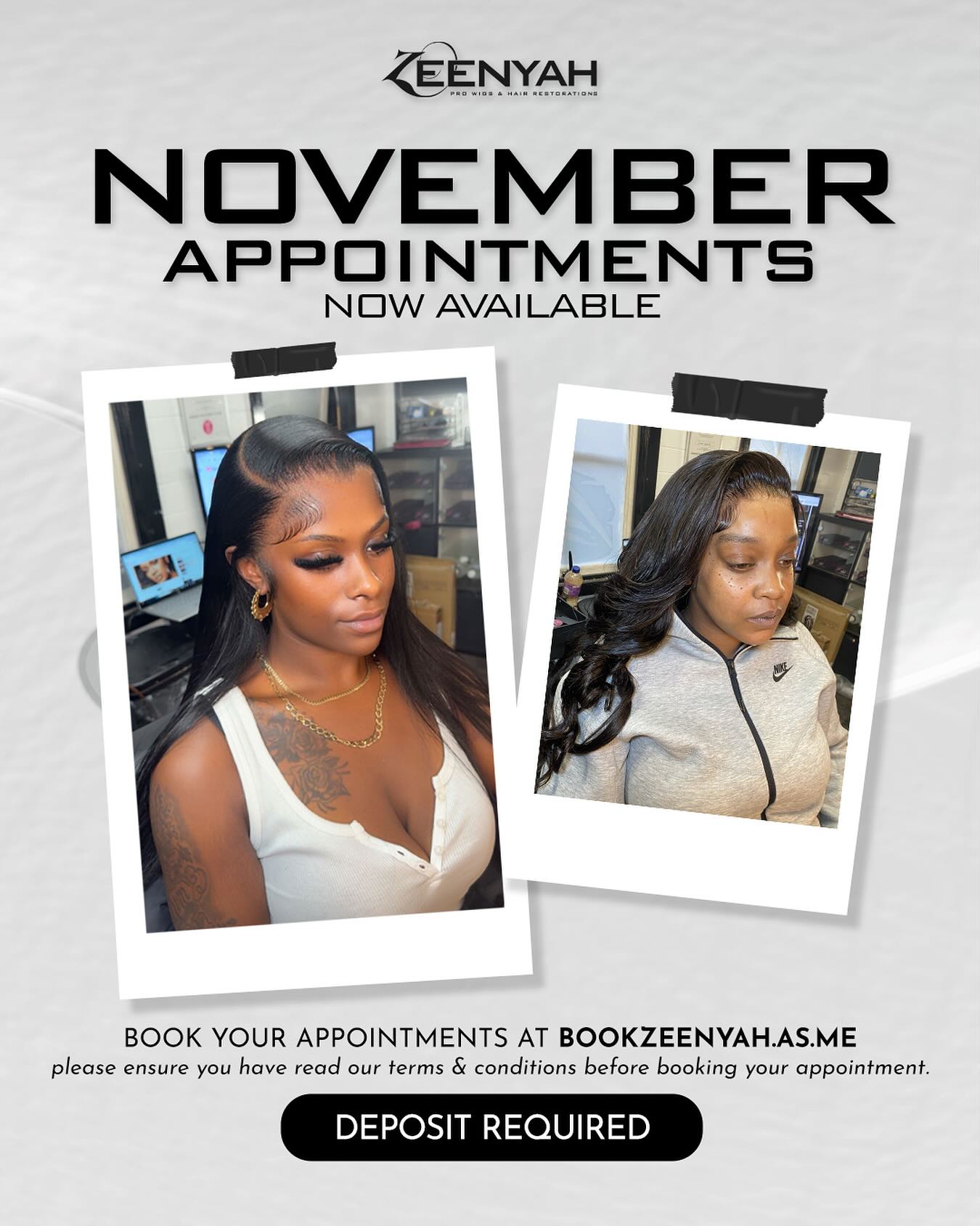 November Slots are out💕🫶🏾
Visit Bookzeenyah.as.me to secure your appointment this month ✨
#zeenyah #prp #wigs #hairloss #londonwigmaker #londonhairstylist #wembley #lacefront #gluelesswigs #hairappointment #wigs
