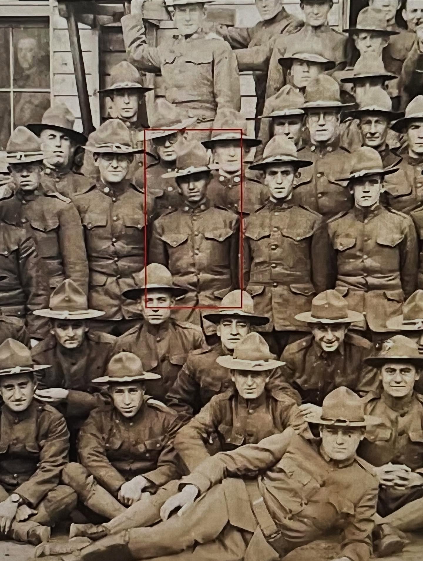 Today is Veterans Day in the US, which always makes me think about my great-grandpa Joe, whom I never met. He served in the Army infantry in WWI on the Belgian frontlines, in the Meuse-Argonne and Ypres-Lys offensives. In Memoriam by Alice Winn viscerally brought the trauma of that experience to life for me. Joe, like many men of that time, would never discuss things like his war experience. From my mom’s recollections he was always very quiet, sitting in a corner with a stiff drink.
He had an incredibly crooked nose as an adult, but I found an image of him from his bootcamp graduation where it appears straight. Did he break it during the war? His discharge papers say he had no injuries, but compared to other horrors, I’m sure a broken nose wouldn’t be worth mentioning.
I think Joe’s parents had died when he was young or he was born out of wedlock. His girlfriend was listed as his next of kin on his military papers. He married her after the war. Dolly, my great-grandmother, worked as a riveter at the Curtiss-Wright Aircraft Corp during WWII. The 4th photo is Joe, Dolly, and their son (my grandpa) right before he left for training as an Army pilot in 1944. Dolly was 96 years old in the last photo. She lived to be 98 but suffered with dementia.
Part of why I love historical fiction is a quest to find the lost family stories and experiences. I wish I could ask Joe and Dolly a million questions. The things I don’t have answers to light a fuse in my historical fiction writing brain! I’m currently writing something else, but every now and then my mind circles back to Joe, Dolly, and the stories I never got to hear.