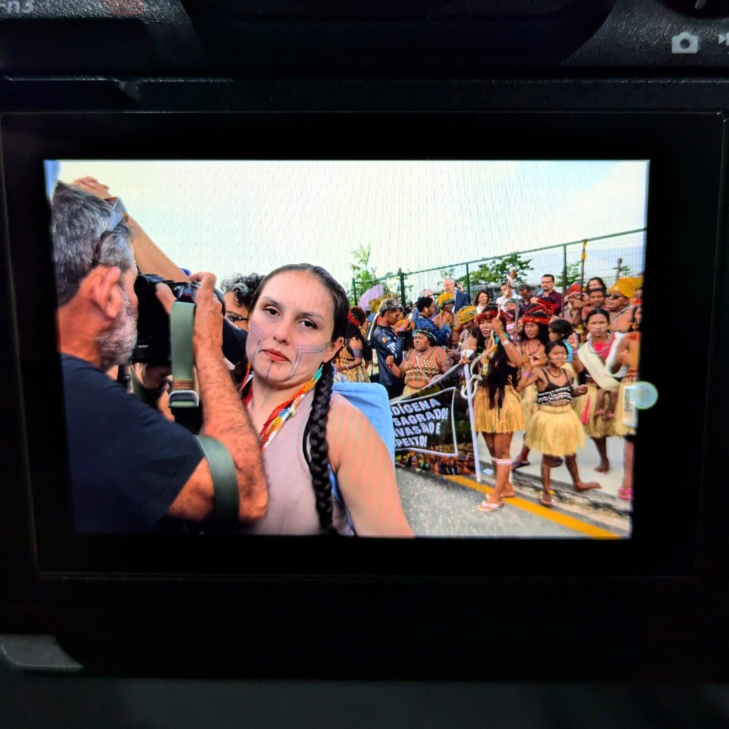 This is my "really?" Face when reports try to push their way through. This guy was okay but many others were horrible literally pushing and hitting their way in to take photos of demonstrators. When journalists or photographers push and create conflict that may get police involved and puts the protectors in jeopardy. Their stories need to be front and center and demands heard but it's never okay to put peoples safety at risk for a photo. #cop30