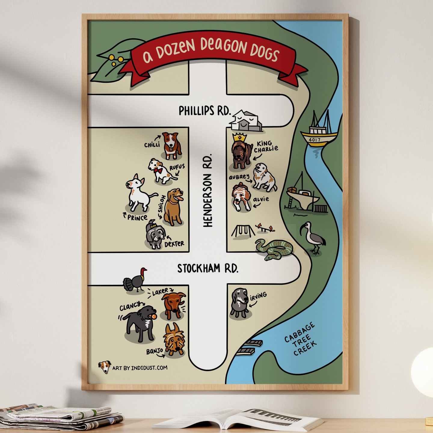 Every street’s got a story.
This one started with Dave of Deagon, who scribbled an idea on paper – a farewell gift for a neighbour (and their royal hound, King Charlie). His sketch showed all the local dogs, the regulars who fill Deagon's parks and footpaths every day.
From that scribble, I got to bring 'A Dozen Deagon Dogs' to life.
What I love most is that it wasn’t really about the dogs at all. It was about belonging. About how shared walks, late arvo chats and small gestures turn a street into a community.
That’s the magic of visual storytelling, taking an idea with heart and turning it into something everyone can see themselves in.
#visualstorytelling #illustration #communityart #dogs #neighbourhoodstories #creativelife
