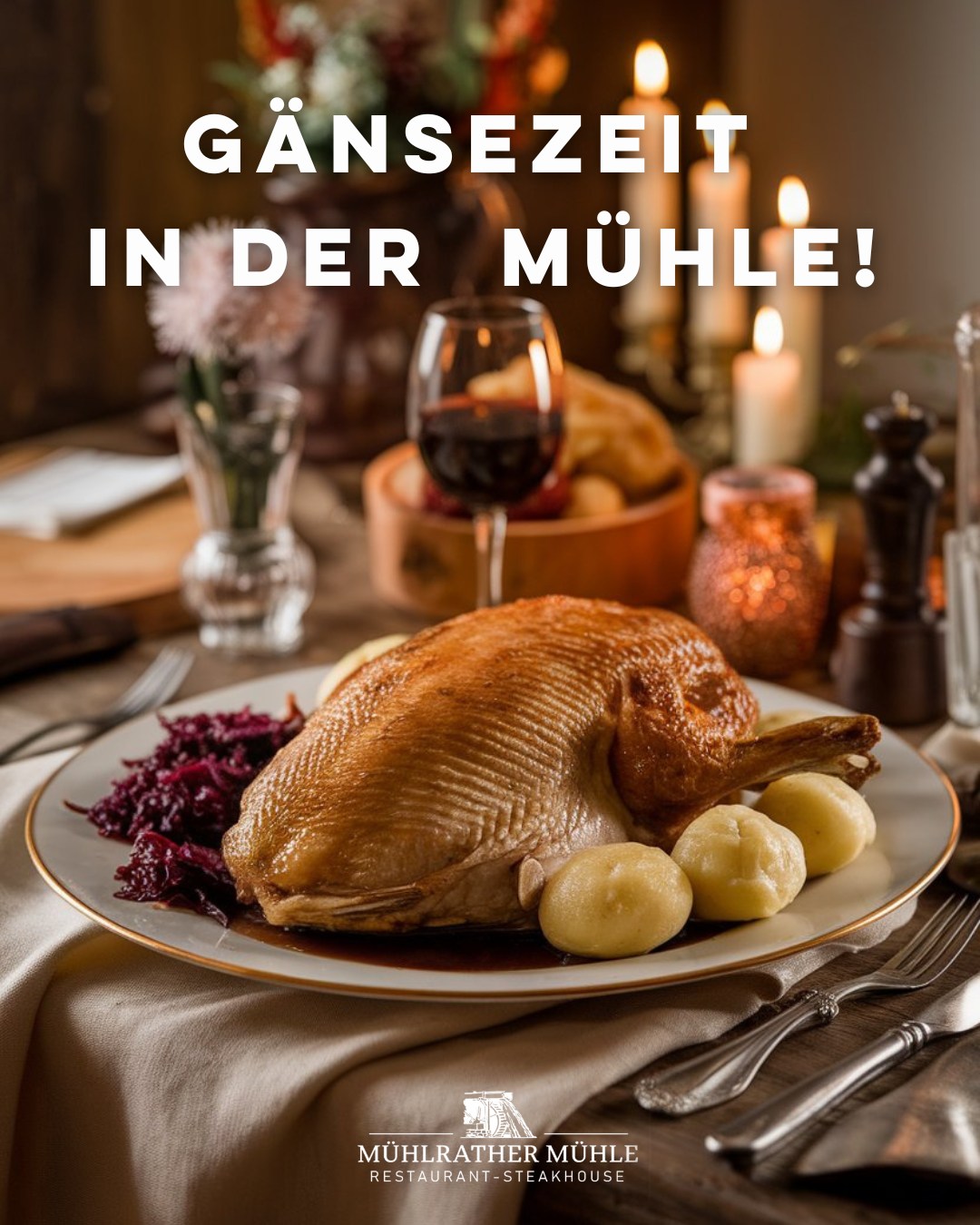 🥁 Gänsezeit in der Mühlrather Mühle! 🦢
ㅤ
Ob zart gegarte Gänsebrust oder kräftig-aromatische Gänsekeule –
wir servieren euch den klassischen Wintergenuss in gemütlicher Atmosphäre. ❄️🔥
ㅤ
Nur solange der Vorrat reicht!
Reserviert euch am besten jetzt euren Tisch und freut euch auf ein Fest für die Sinne. ✨
ㅤ
📍 Mühlrather Mühle – wo Genuss auf Tradition trifft.
ㅤ
#Gänseessen #Martinsgans #MühlratherMühle #Gänsezeit #Herbstgenuss #Winterküche #TraditionSchmecken