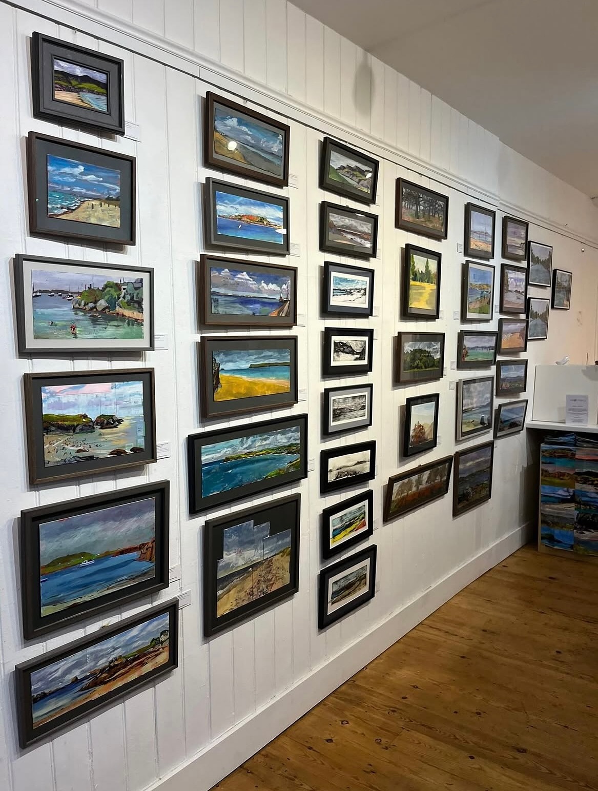 Tomorrow 11th November we welcome Sue Rentoul with her show - Out of Doors 2. Join her for her Private View from 5-8pm on Tuesday evening, all very welcome.
Susan Rentoul uses ephemera from journeys and life to create landscapes and still lives in collage and paint. These are informed by experiments with various media that she makes in art classes at Putney School of Art and Morley College. She travels to lona in the Inner Hebrides every year and is inspired by the amazing colours and ever-changing weather.
Sue’s other passion is swimming and she is often drawn to the sea as a subject so that she can swim and then paint!
Susan Rentoul studied graphic design at Kingston Polytechnic. After a stint at a publishers in Soho, Sue travelled to Australia for a year, working and painting around the country. Various design jobs followed in London, interspersed with travel and painting. Her graphic design business has been based in Furzedown for the last 30 years. Sue has always taken classes in life drawing, portraiture, pottery, printing and still life. @rentoulsusan