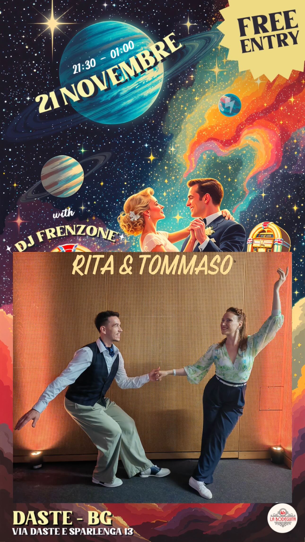 🎉 THE SWING HOME NIGHT! 🎉
Le sorprese non finiscono qui…
Sta per arrivare un super workshop di Boogie Woogie e uno show imperdibile con Rita & Tommaso @accentsandsound 💃🕺
Dalle 21:30 alle 22:30 potrai ballare, imparare e divertirti con due talenti pazzeschi!
Non perdere tempo, prenota subito al 3312216369 o clicca il link in bio 🔗
⚡️ Energia, ritmo e tanto swing ti aspettano! ⚡️
#BoogieWoogie #SwingHomeNight #DanceVibes