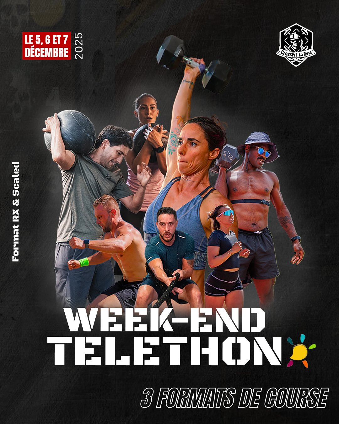 💥 Tu fais du HYROX ? Tu as affronté l’Hybrid Challenge 974 ?
Maintenant, passe au niveau supérieur : ce week-end ne laisse aucune place aux excuses.
🔥CrossFit La Buse se mobilise pour le Téléthon et vous attend pour un week-end intense !
Le 5, 6 et 7 décembre, on vous propose 3 jours placés sous le signe du partage et du dépassement de soi.
Plusieurs challenges vous seront proposés tout au long du week-end :
👉 Vendredi de 16h à 22h : le Relais Hybrid
👉 Vendredi soir dès 22h : format Ibiza Night pour les plus motivés 🪩
👉 Samedi matin de 8h à 12h, retour du relais Hybrid
👉 Dimanche matin, une toute nouvelle course: HYBRID PIRATE RACE pour clôturer en beauté 🏴☠️
Découvre chaque format en détail sur @crossfit_la_buse , et inscris toi avec le lien en bio ⬆️
🎟️ Tarif : 19 €/personne + 3€ frais de plateforme - une partie sera reversée au Téléthon, votre participation inclut donc directement votre don ❤️
Faisons de ce Téléthon un beau moment de partage et d’énergie 💛🖤