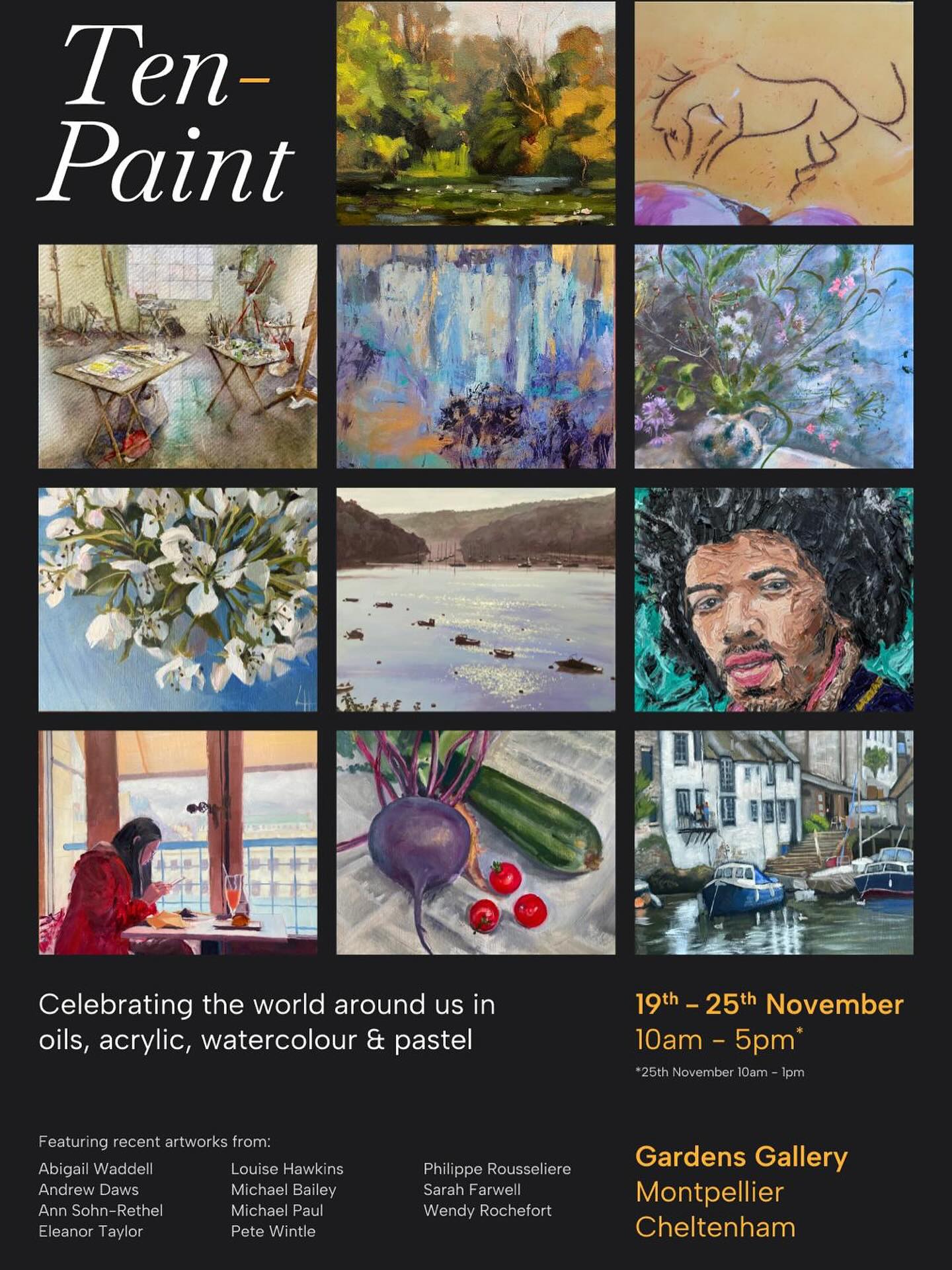 First of three exhibitions in November and December!! I am very excited to be exhibiting in the Gardens Gallery with a group of varied and talented artists who I paint with every Friday. A brilliant group, brought together by an amazing mentor and tutor who is sadly no longer with us . We continue to grow together, but in a different way
Do visit! We have an evening view 5-7 pm Thursday Nov 20th , otherwise we are open Weds 19th to Tues 25th November. I will be there all day Sunday and probably drop in on other occasions…
#groupexhibition #artgroup #meettheartists #artinthepark #artcalendar #artcards