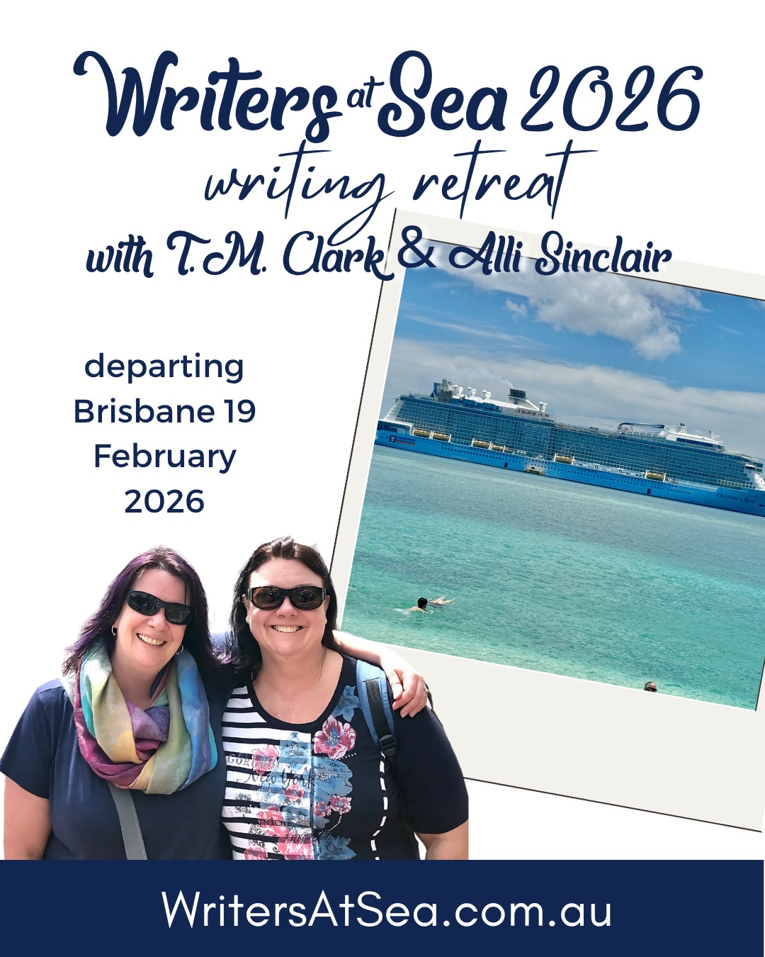 JUST 99 DAYS TO GO!
Are you ready for the next Writers at Sea retreat?
Join Alli Sinclair Author & T.M.Clark - Author for the 2026 Writers at Sea Retreat (19–27 Feb 2026) departing Brisbane aboard the Voyager of the Seas.
You'll get to enjoy
• Hands-on workshops
• One-on-one mentoring and manuscript critique
• Dedicated writing time, fellow cruiser support, sea air and inspiration
And Royal Caribbean currently have Black Friday presales, which are great for saving on dinner, tours, drink packages, and internet
Haven’t booked yet? There’s still plenty of time - www.writersatsea.com.au
#writingretreat #authorsofinstagram #writerscommunity #writersatsea #blackfridaydeals
