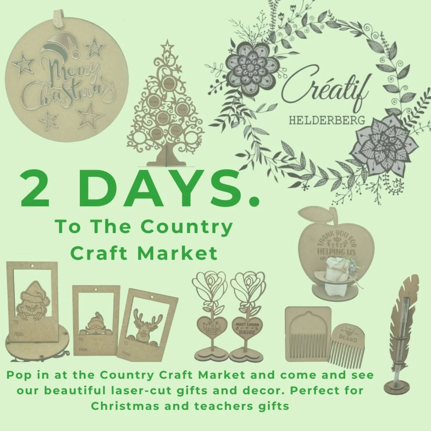 🎉 Only 2 days to go!
Pop in at the Country Craft Market and come see our beautiful laser-cut gifts and décor. Perfect for Christmas and teachers’ gifts! 🎄✨
@partydecorhire
@retro_photo_booth